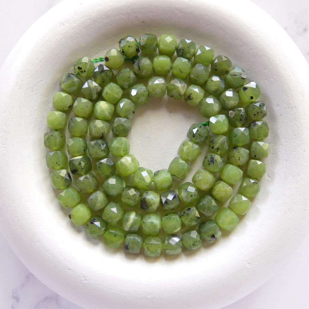 4mm AAA Jade Cube Beads 15" Green Canadian Jade Nephrite Genuine Gemstone Beads Natural Jade for Jewelry Making Beading Craft Gift Beads