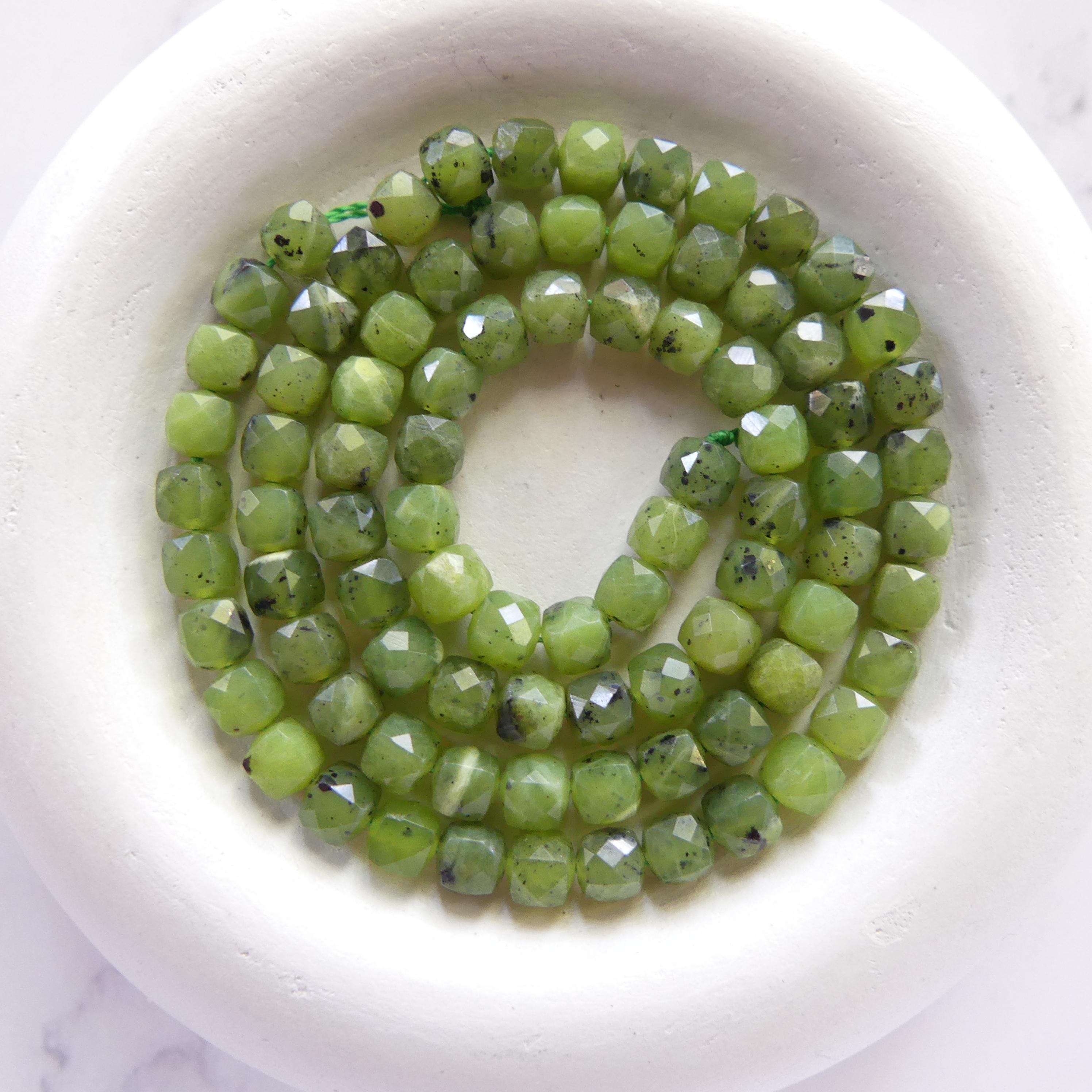 4mm AAA Jade Cube Beads 15" Green Canadian Jade Nephrite Genuine Gemstone Beads Natural Jade for Jewelry Making Beading Craft Gift Beads