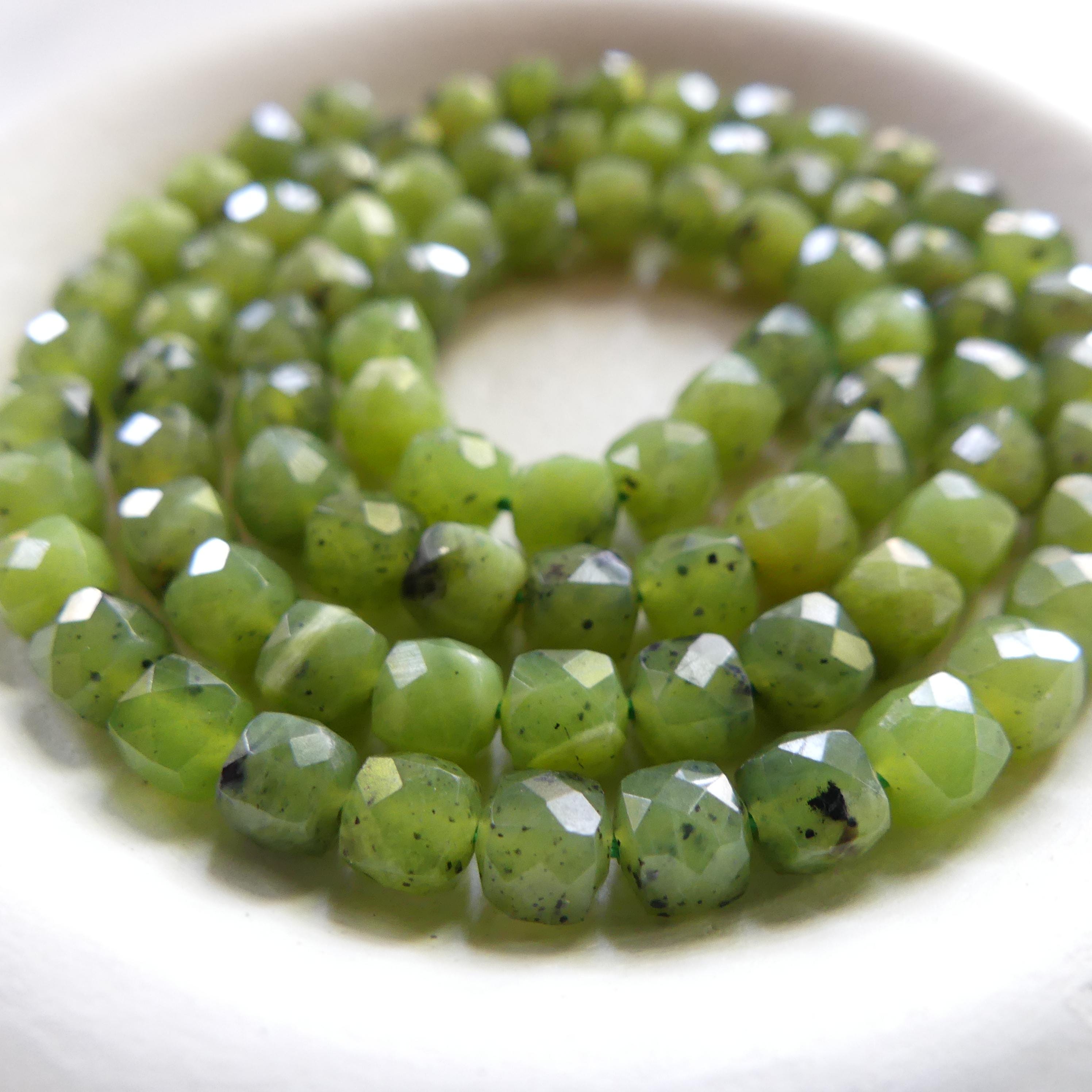 4mm AAA Jade Cube Beads 15" Green Canadian Jade Nephrite Genuine Gemstone Beads Natural Jade for Jewelry Making Beading Craft Gift Beads