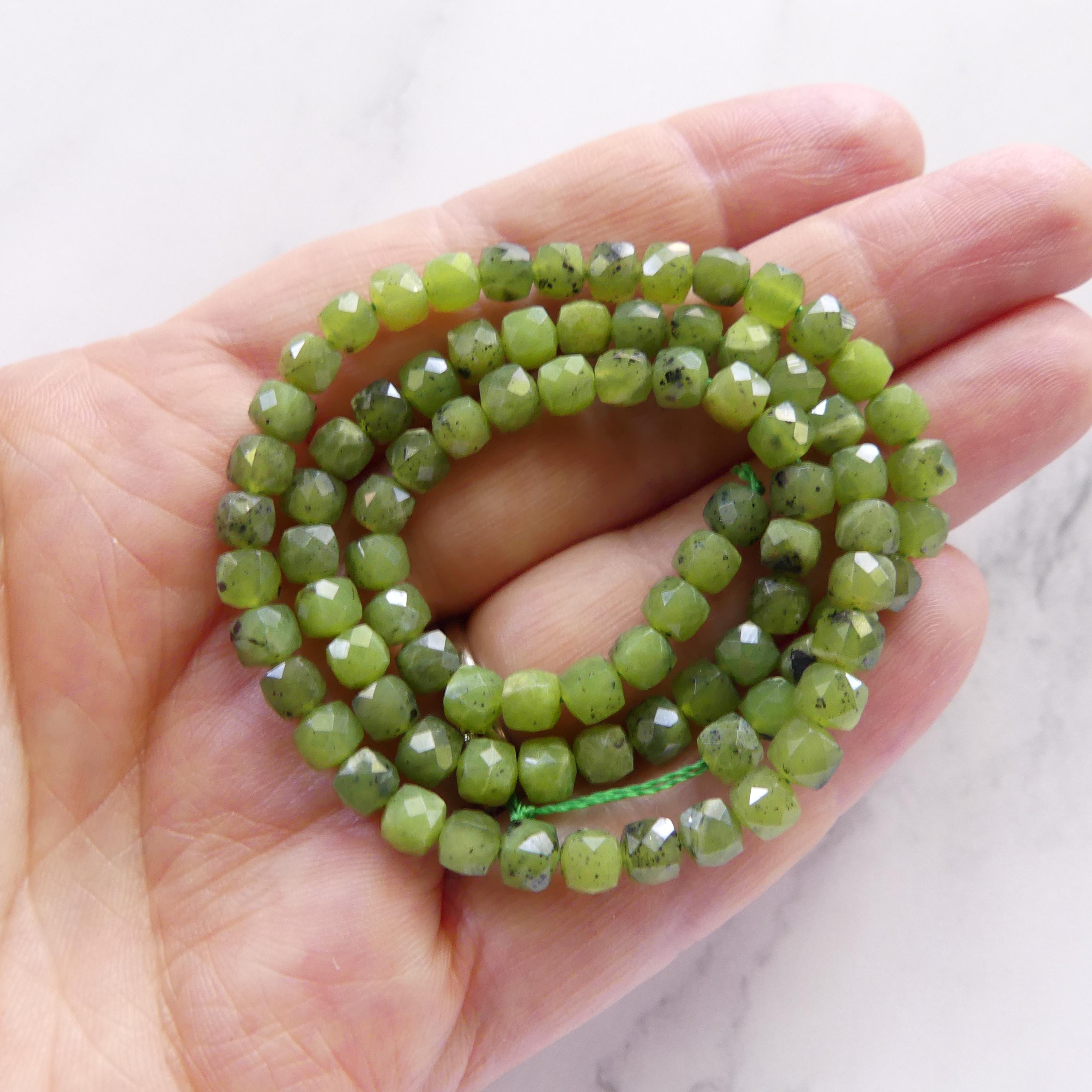 4mm AAA Jade Cube Beads 15" Green Canadian Jade Nephrite Genuine Gemstone Beads Natural Jade for Jewelry Making Beading Craft Gift Beads