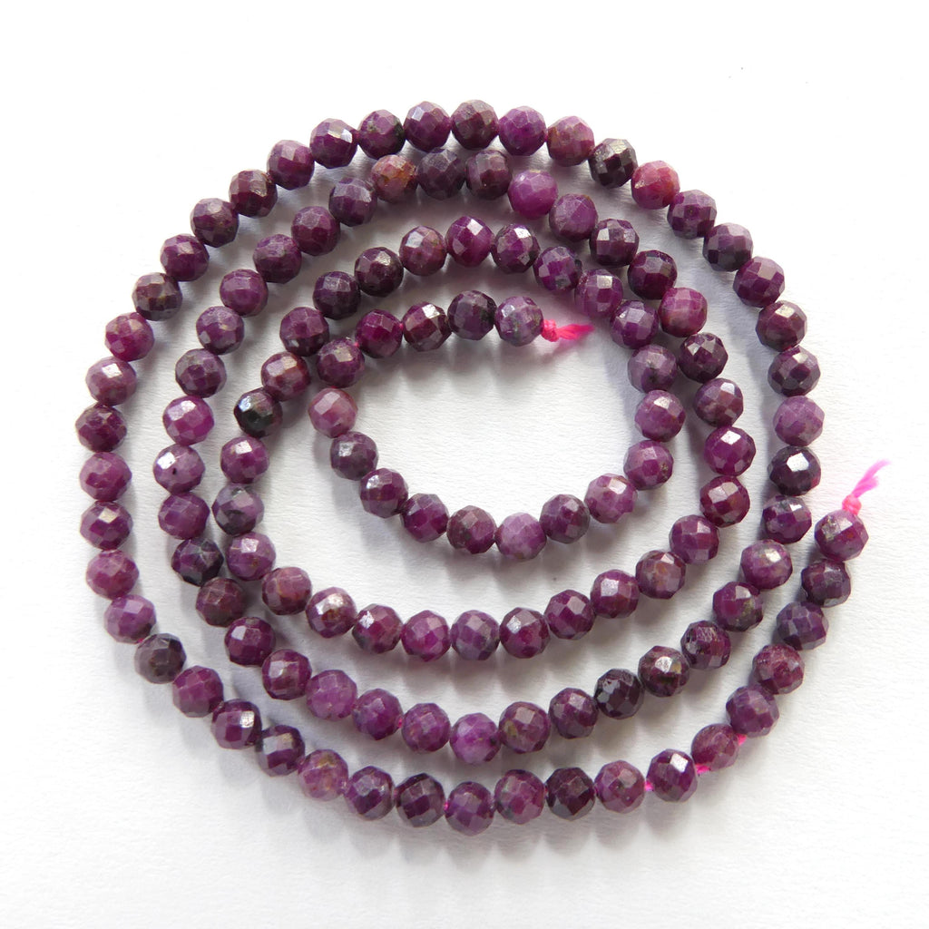3mm Ruby Beads Micro Faceted Beads 15" Natural Crystal Beads Dark Pink Ruby Gemstone Beads Beading Crafter Gift July Birthstone DIY Jewelry