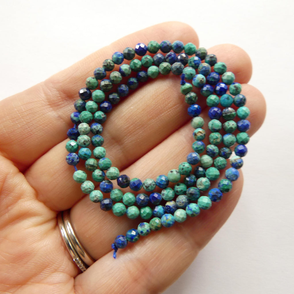3mm Azurite Beads Malachite Faceted 15" Real Azurmalachite Gemstone Beads Beading Crafter Gift DIY Jewelry making Blue Green Crystal