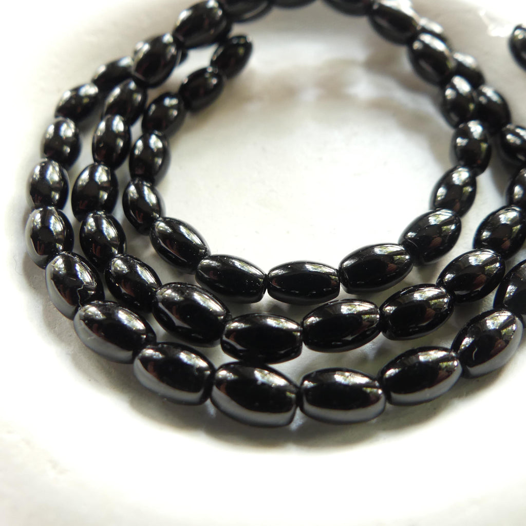 4mm Natural Black Onyx Beads Smooth Onyx Oval Beads 15" Natural Rice Onyx Gemstone Beads Beading Crafter Gift DIY jewelry