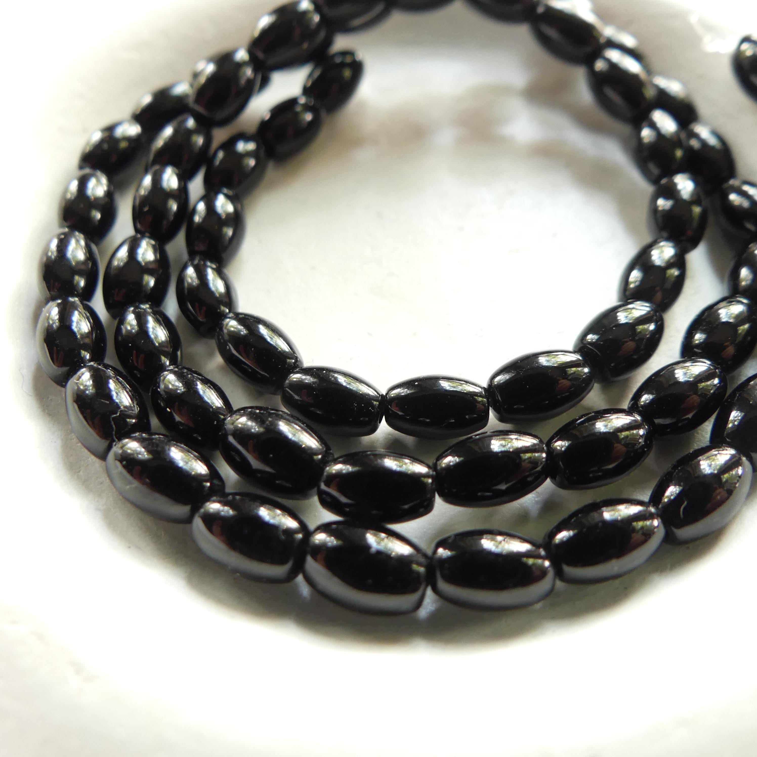 4mm Natural Black Onyx Beads Smooth Onyx Oval Beads 15" Natural Rice Onyx Gemstone Beads Beading Crafter Gift DIY jewelry