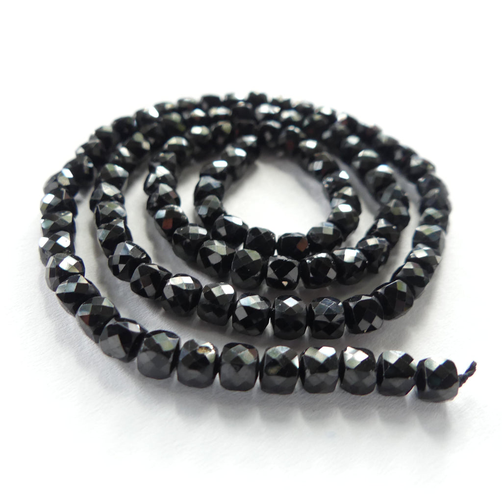 4mm Black Spinel Beads Faceted Cube 15" Sparkly Black Stone Crystal Genuine Gemstone Beads for Jewelry Making Beading Craft Gift Beads