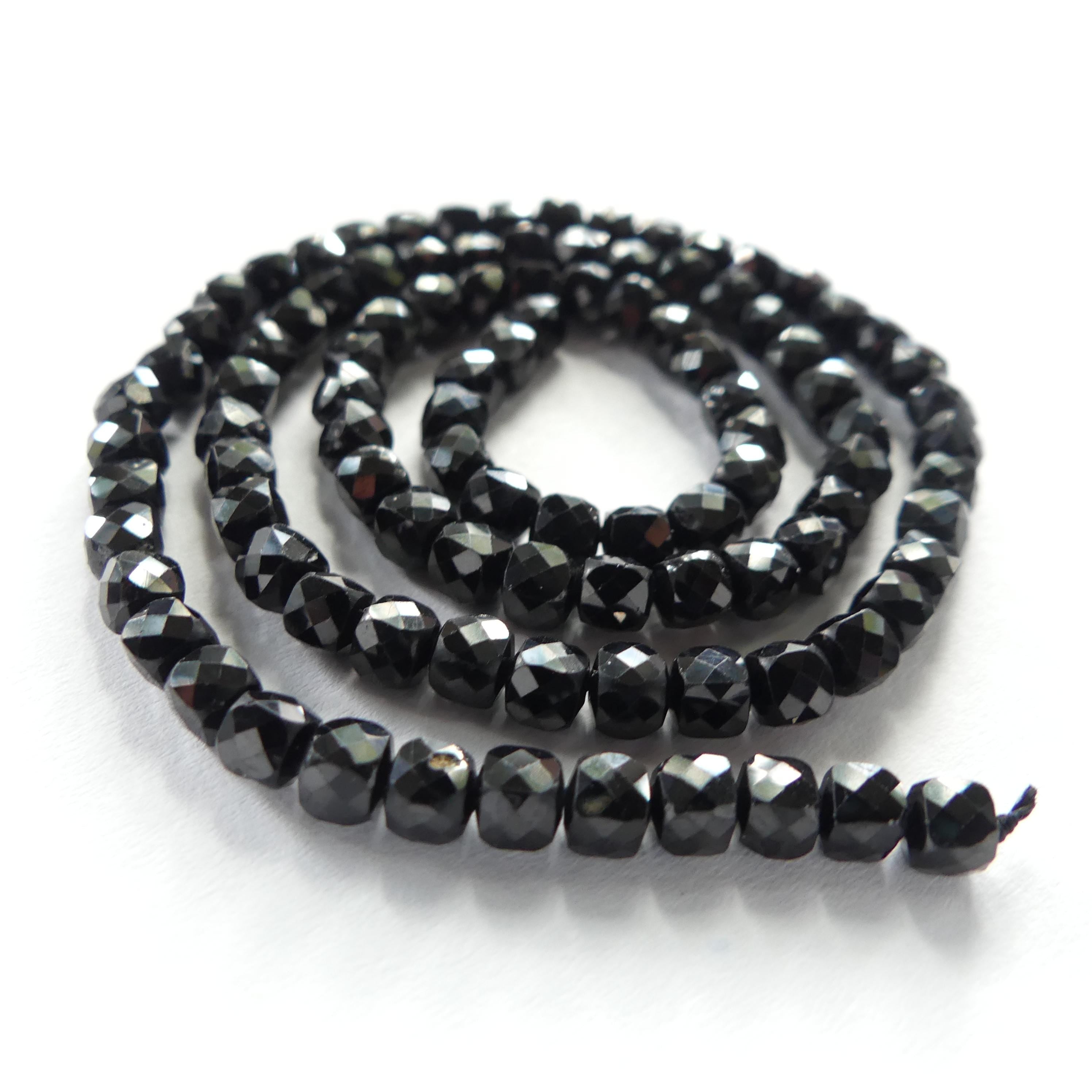 4mm Black Spinel Beads Faceted Cube 15" Sparkly Black Stone Crystal Genuine Gemstone Beads for Jewelry Making Beading Craft Gift Beads