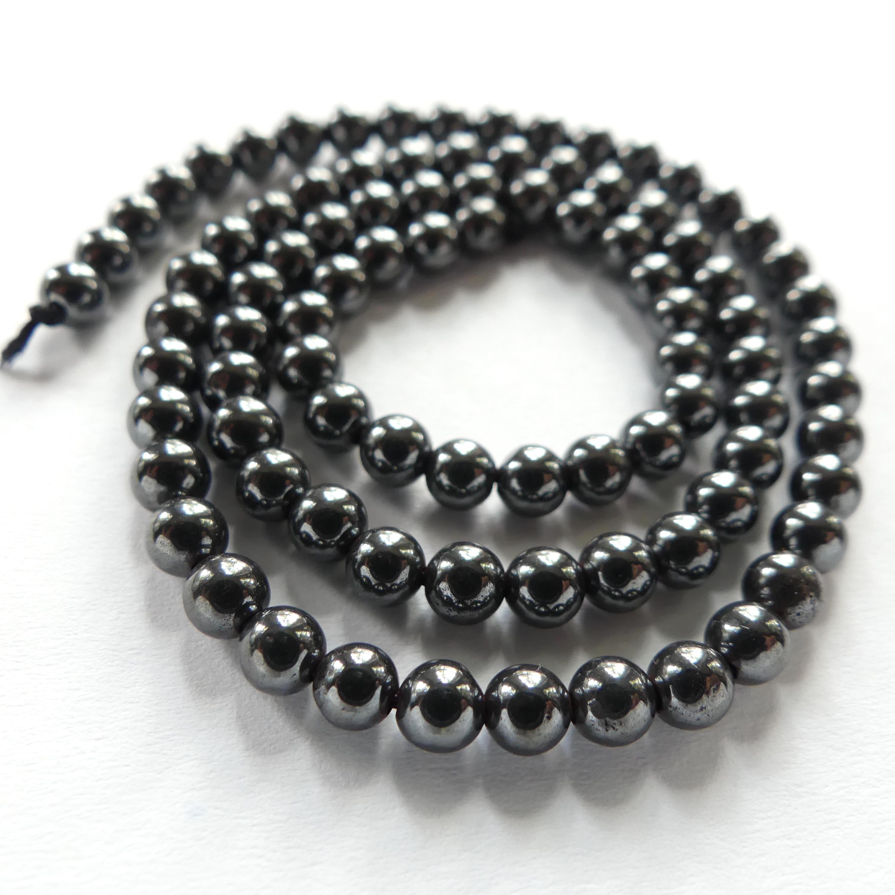 4mm 100% Natural Hematite Smooth Beads Genuine Sparkly Beads 15" Gemstone Beads for DIY Jewelry Making Crafter Gift