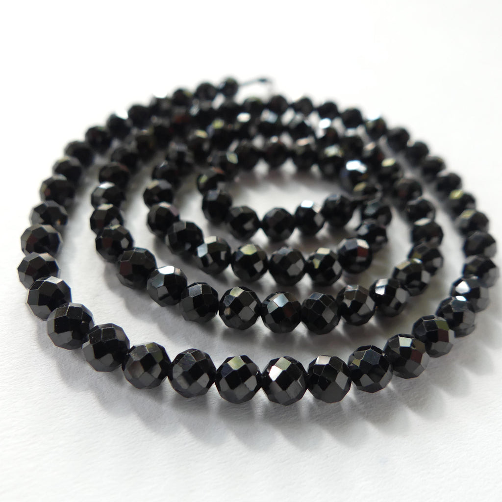 4mm Black Spinel Beads Faceted 15" Sparkly Black Stone Crystal Genuine Gemstone Beads for Jewelry Making Beading Craft Gift Beads
