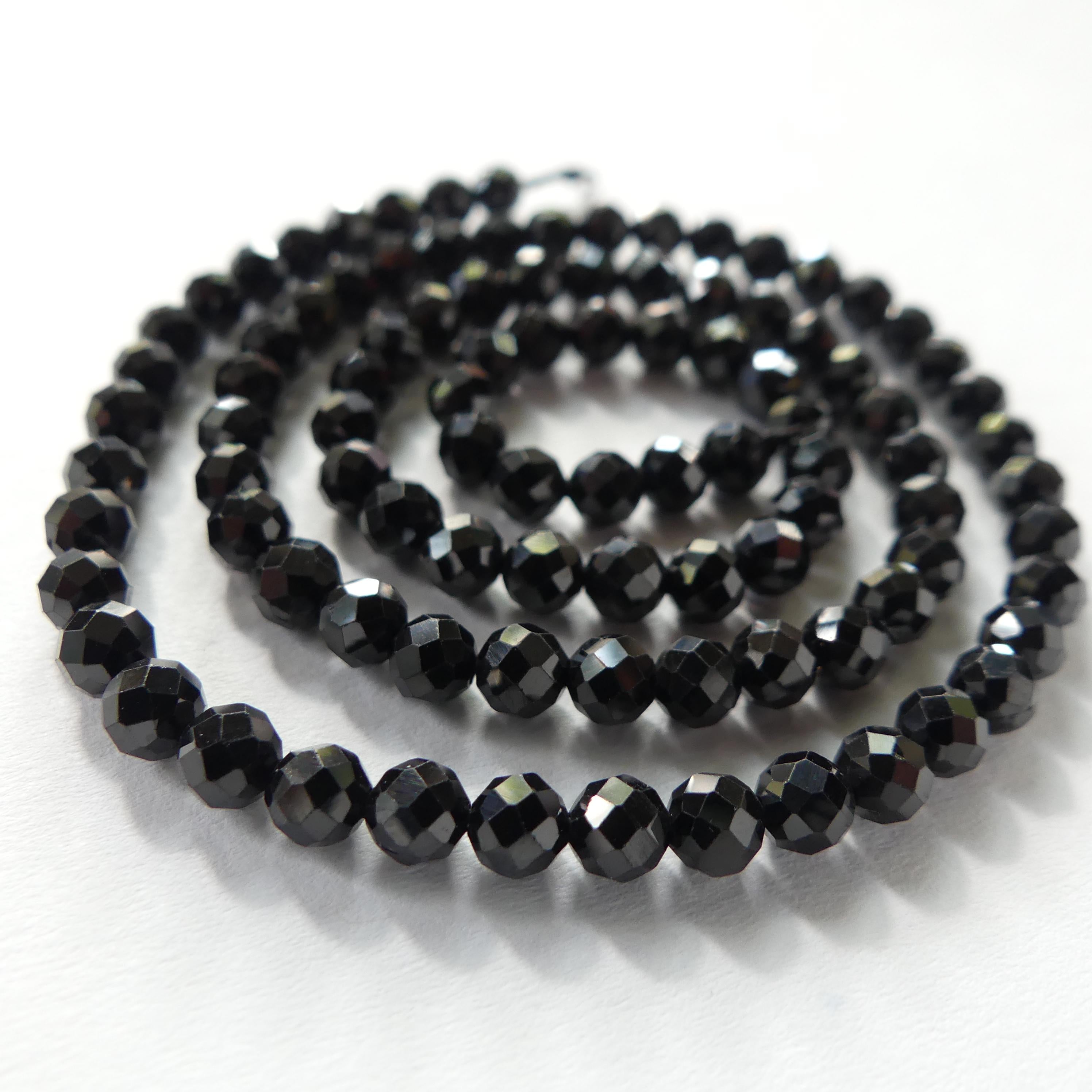 4mm Black Spinel Beads Faceted 15" Sparkly Black Stone Crystal Genuine Gemstone Beads for Jewelry Making Beading Craft Gift Beads