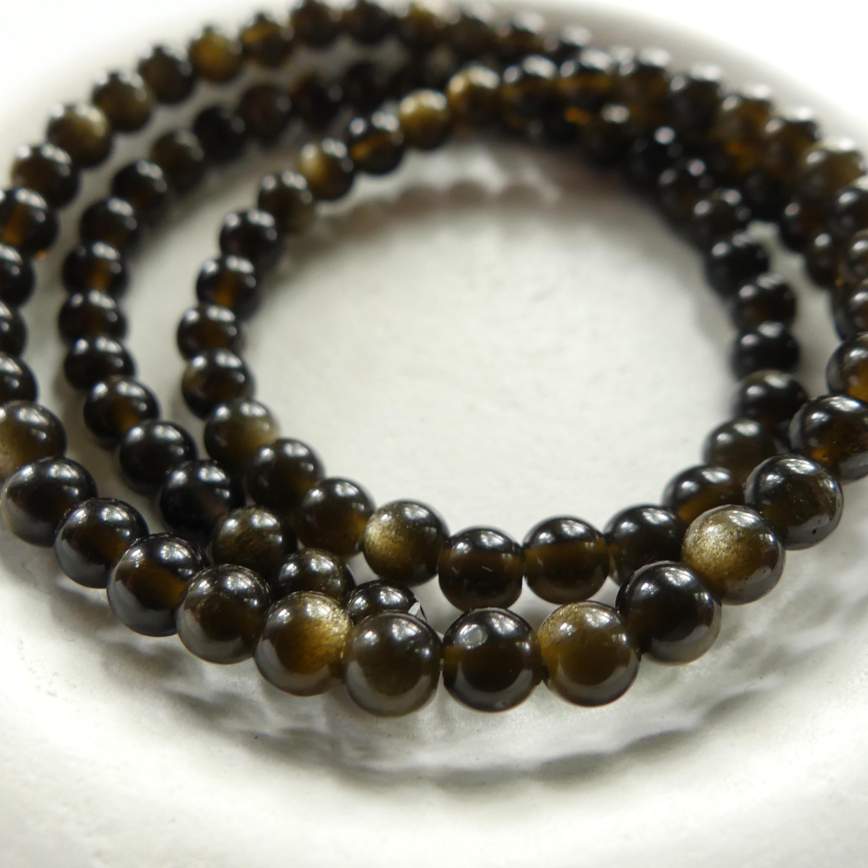 4mm Golden Obsidian Smooth Beads 15" Gold Obsidian Genuine Beads Gemstone Beads Beading Crafter Gift