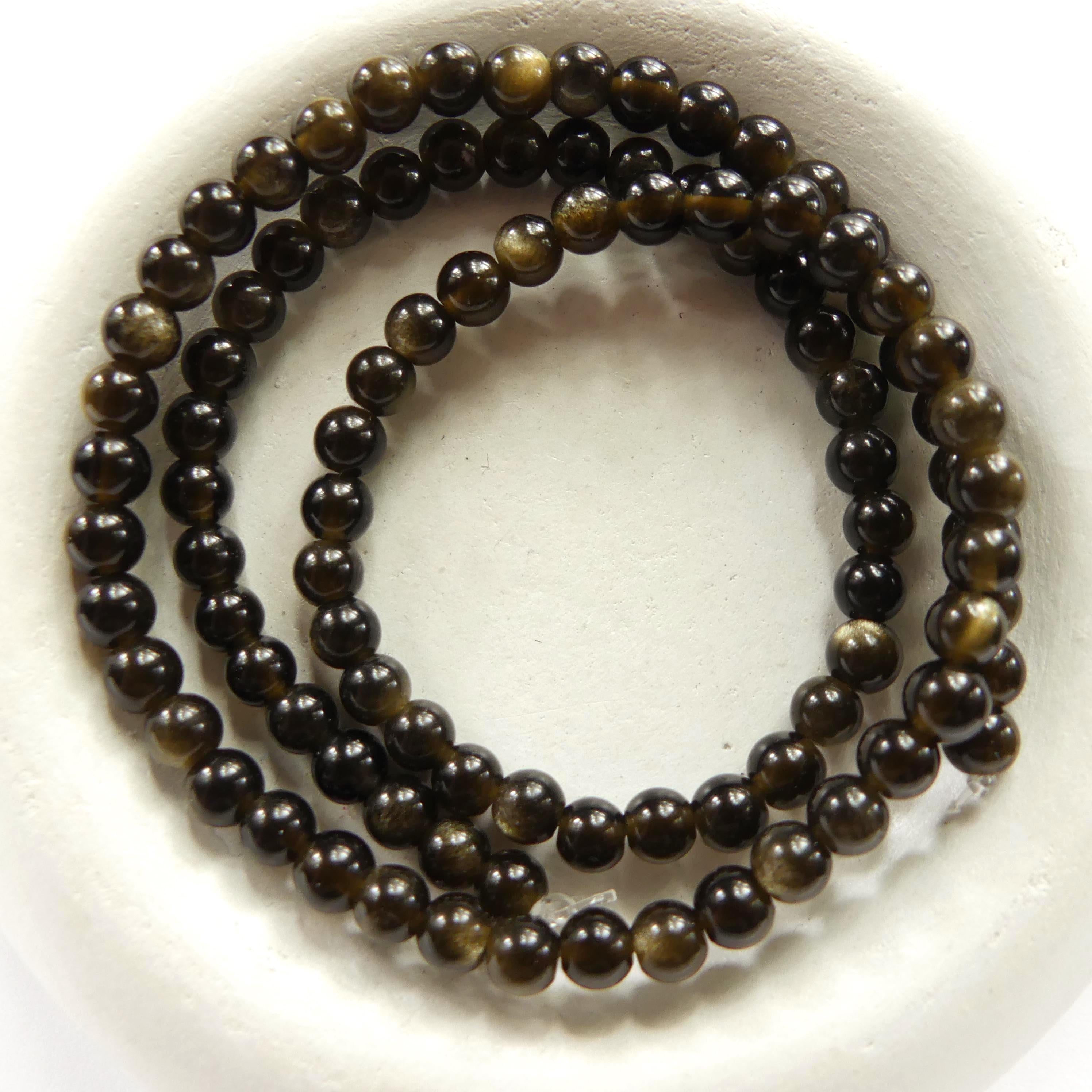 4mm Golden Obsidian Smooth Beads 15" Gold Obsidian Genuine Beads Gemstone Beads Beading Crafter Gift