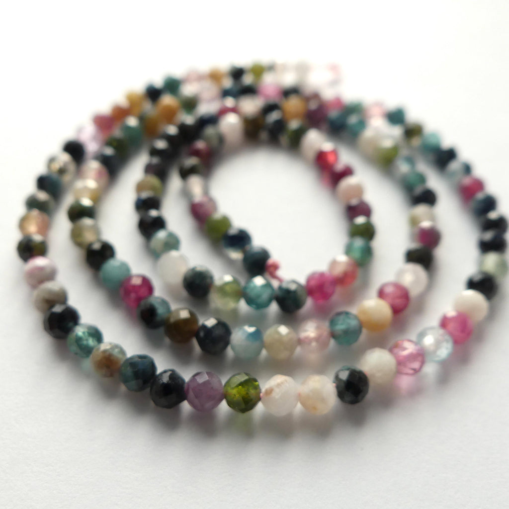 3mm Watermelon Tourmaline Faceted Beads 15" Transparent Rainbow Gemstone Beads Jewelry Making Beading Gift Crafter October Birthstone