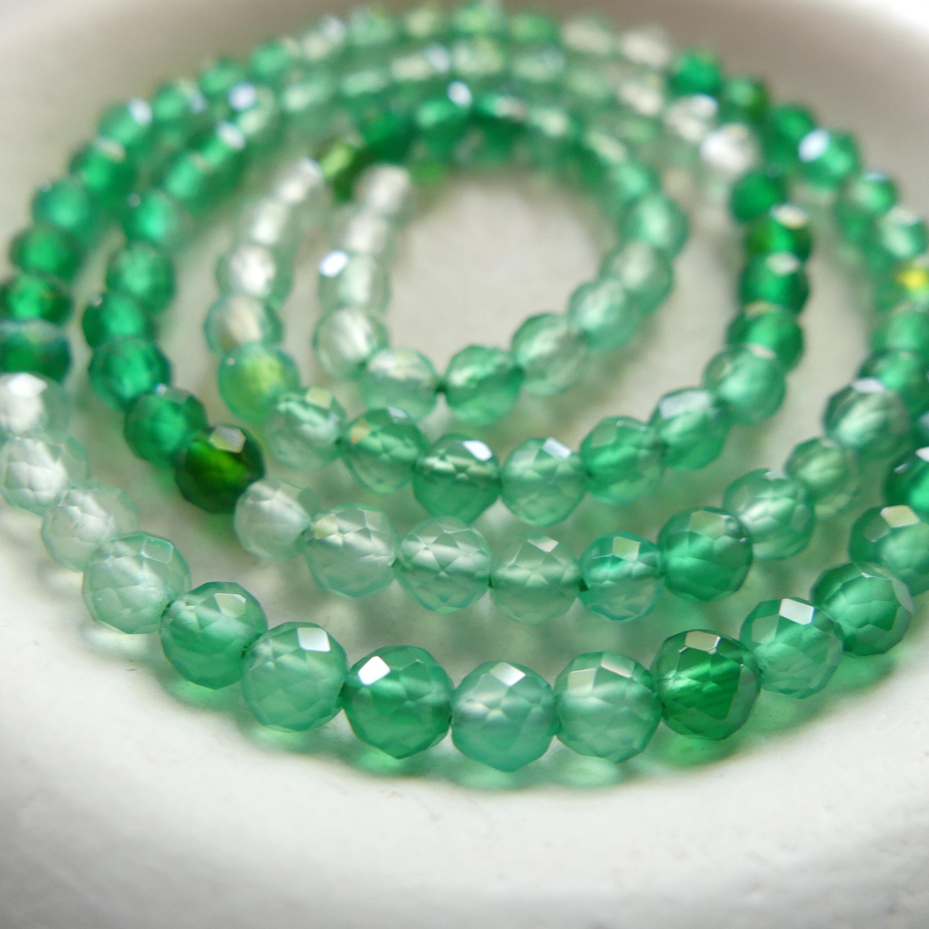 4mm Green Agate Faceted Beads 15" Genuine Green Ombre Agate Gemstone Beads Green Onyx Jewelry Making Beading Craft Gift