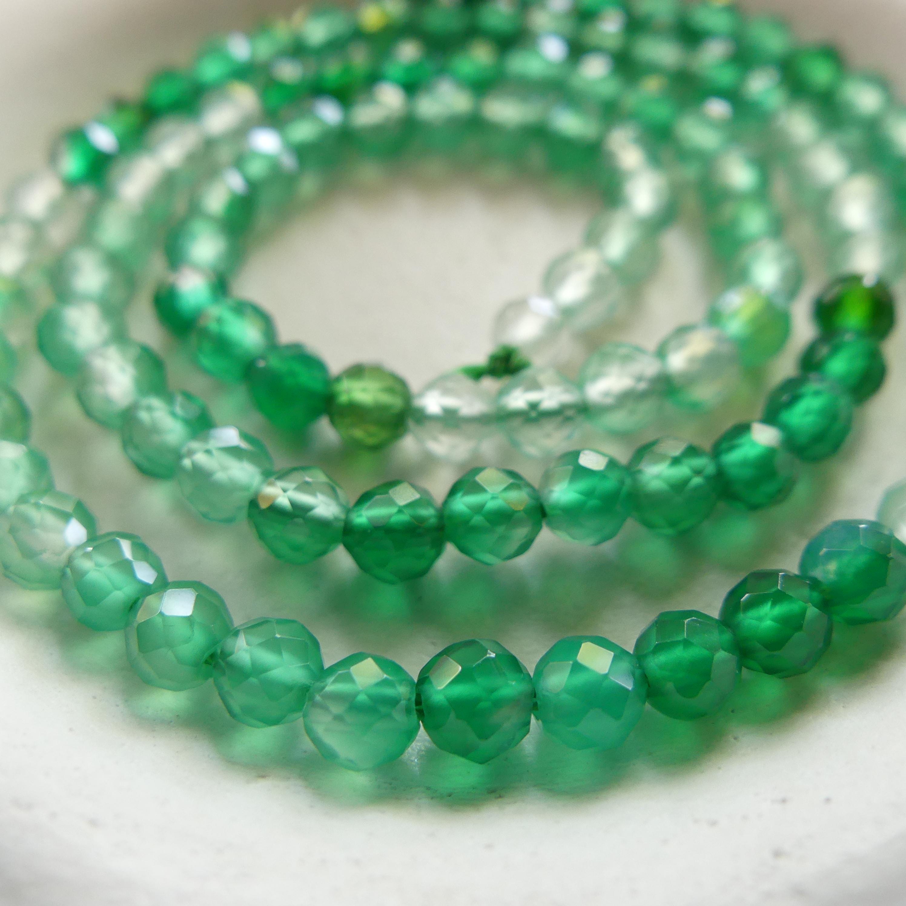 4mm Green Agate Faceted Beads 15" Genuine Green Ombre Agate Gemstone Beads Green Onyx Jewelry Making Beading Craft Gift