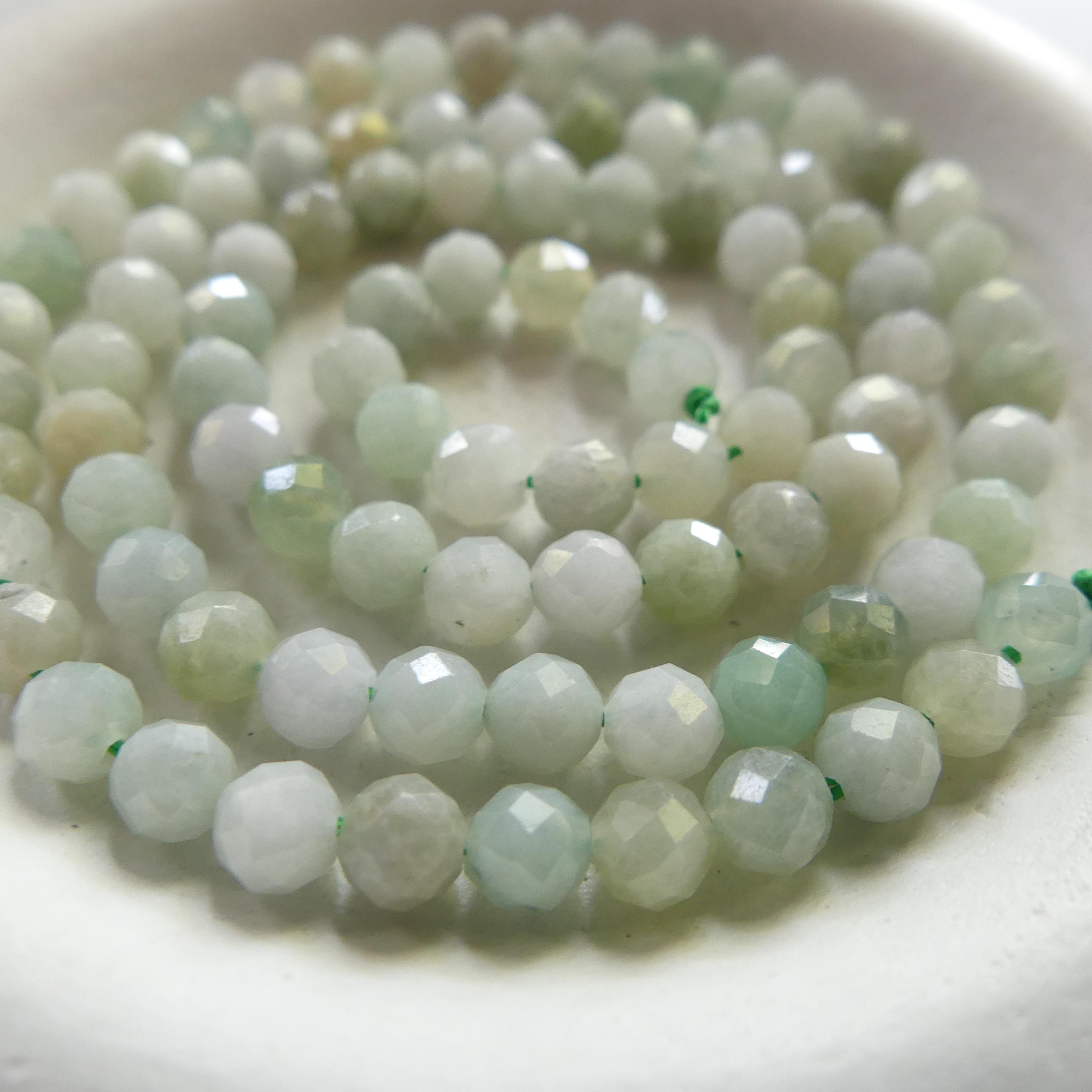 4mm Burma Jade Beads Faceted 15" Burma Jadeite Genuine Gemstone Beads Sparkly Natural Jade for Jewelry Making Beading Craft Gift Beads