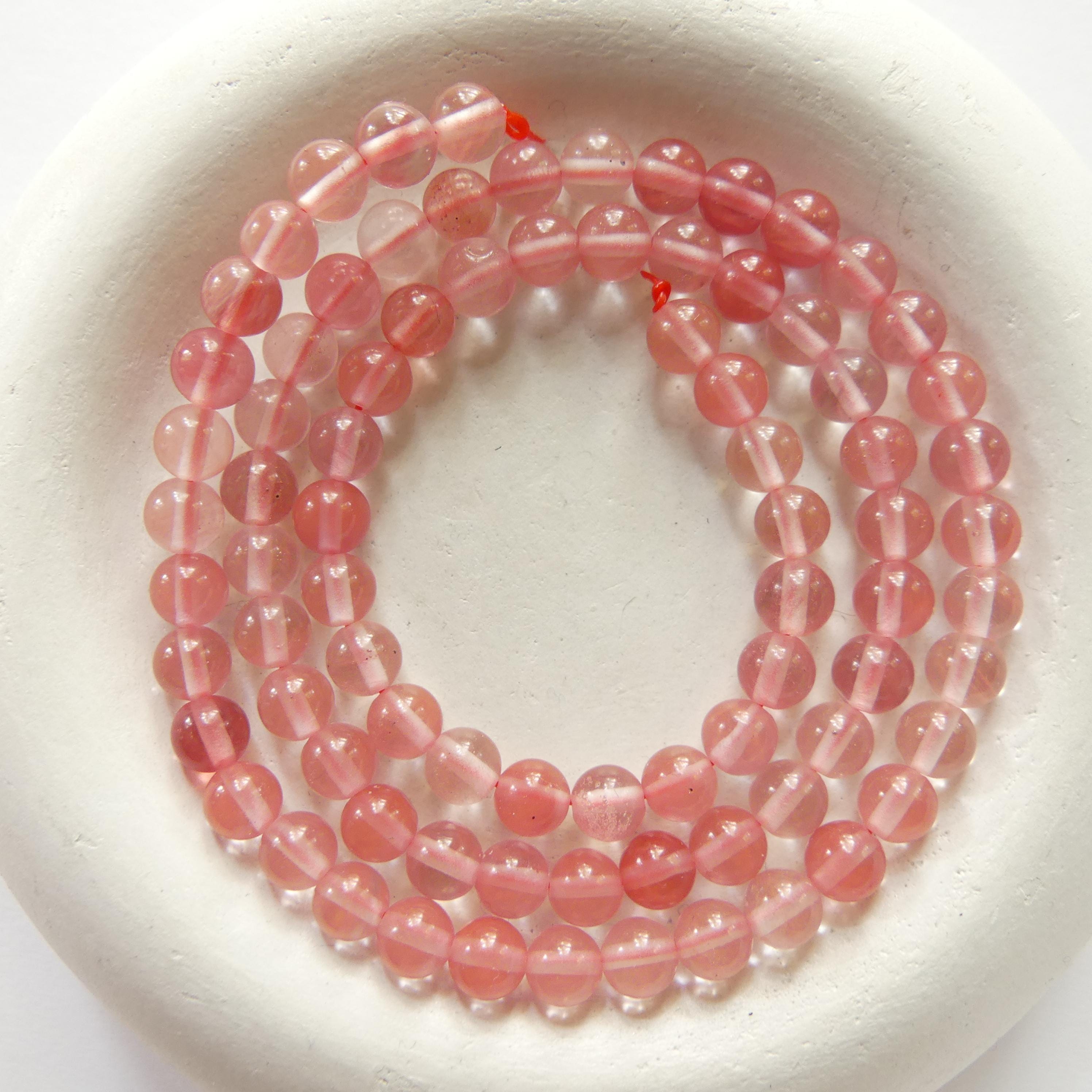 4mm Watermelon Quartz Beads Smooth 15" Cherry Quartz Genuine Gemstone Beads for Jewelry Making Beading Craft Gift Beads
