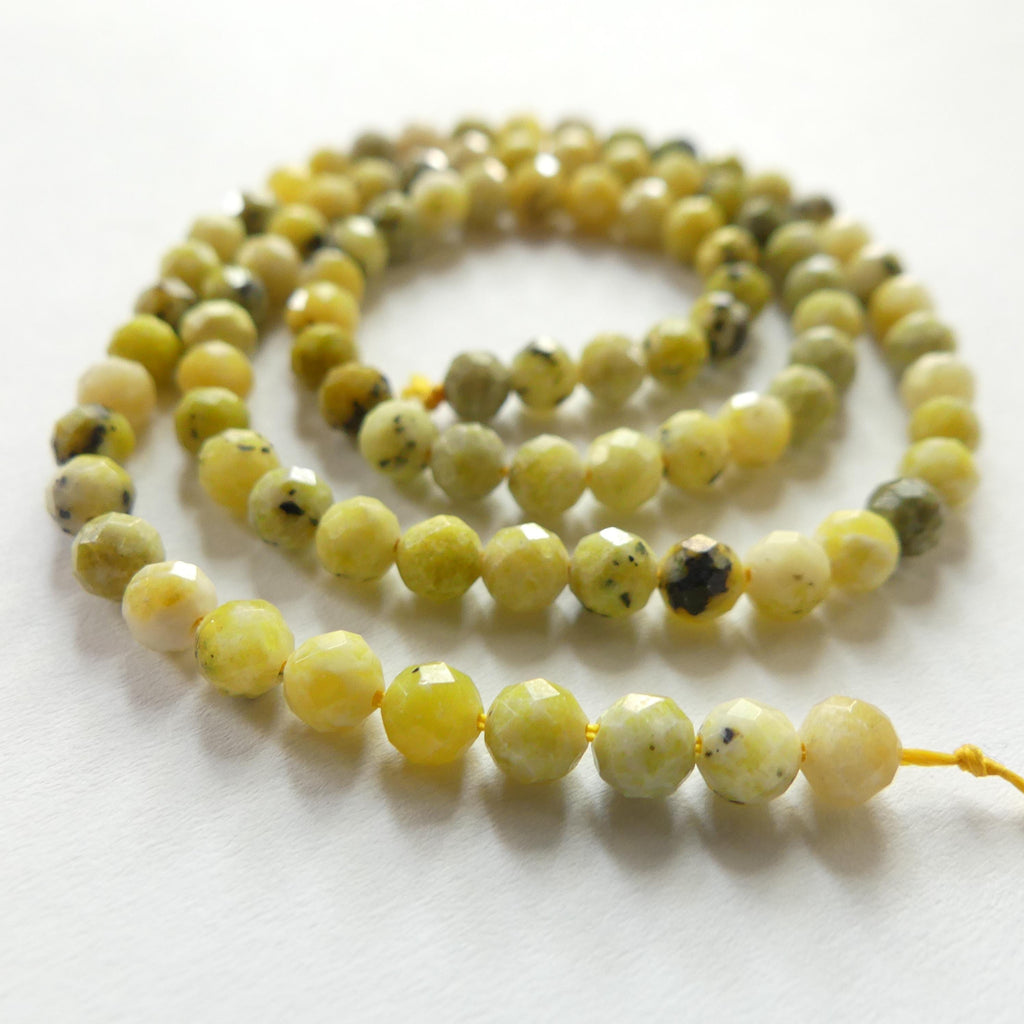 4mm Yellow Serpentine Beads Lizardite Micro Faceted 15" Yellow Genuine Gemstone Beads for Jewelry Making Beading Craft Gift