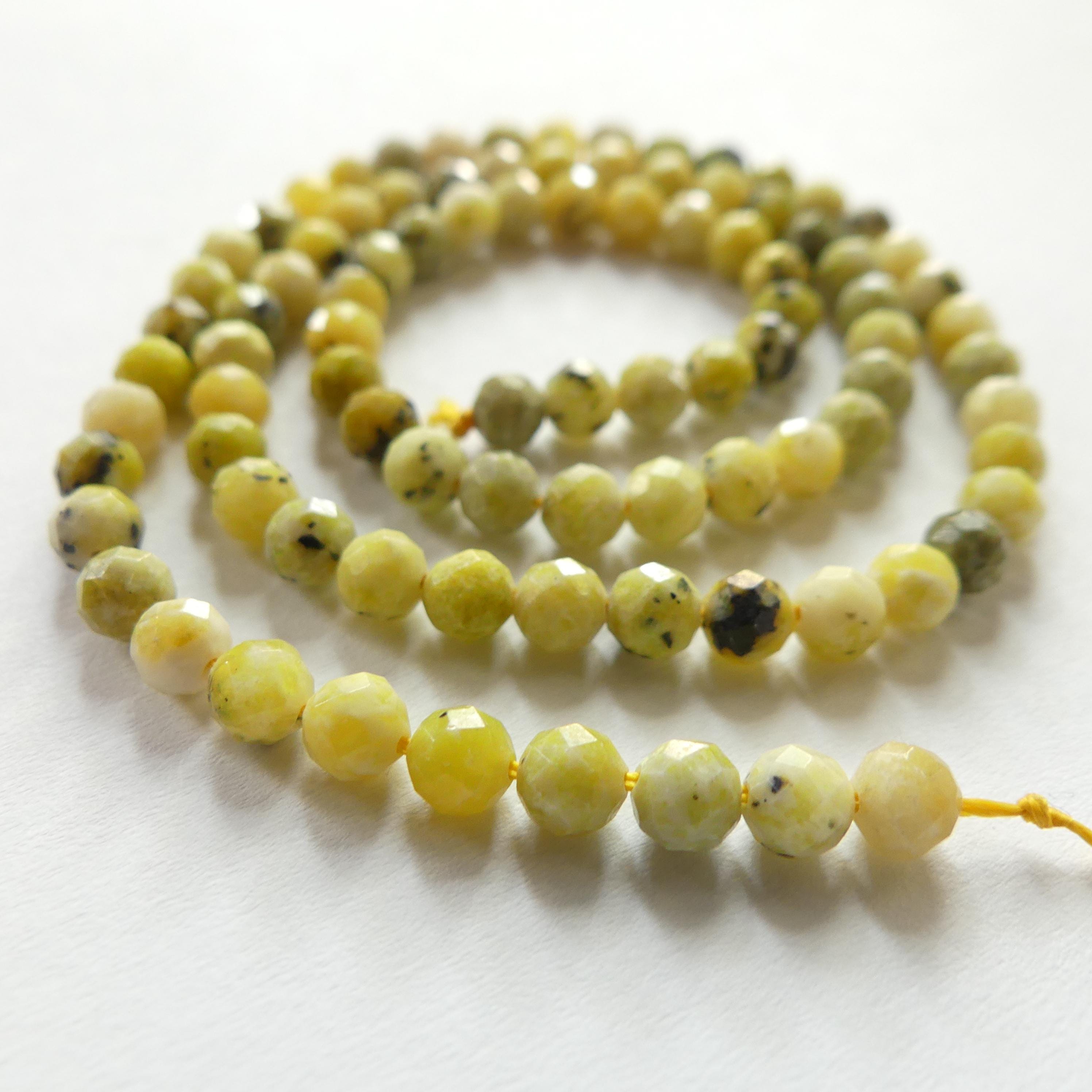 4mm Yellow Serpentine Beads Lizardite Micro Faceted 15" Yellow Genuine Gemstone Beads for Jewelry Making Beading Craft Gift