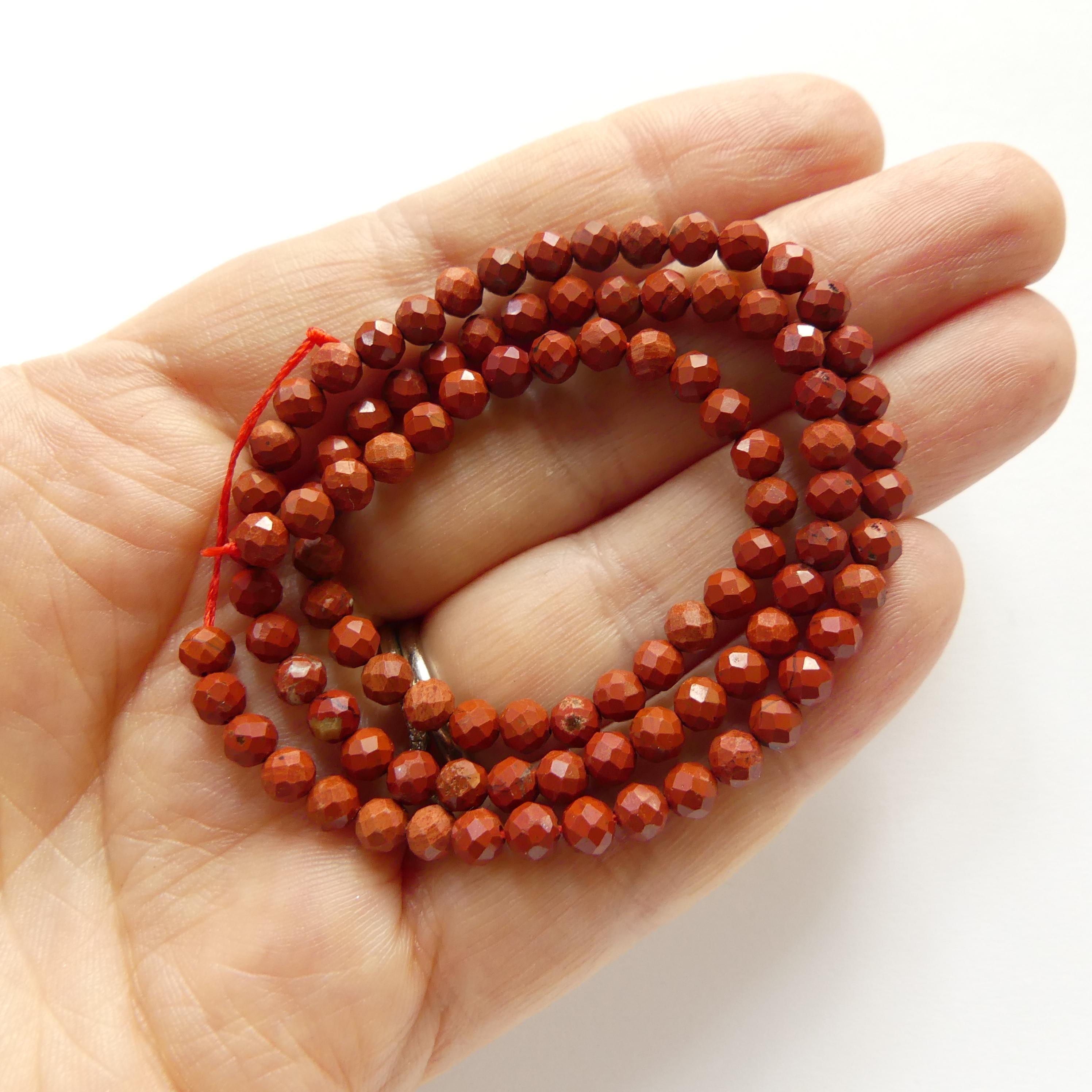 4mm Red Jasper Beads Faceted Genuine Small Red Jasper Beads 15" Gemstone Beads for Jewelry Making Beading Gift for Crafter