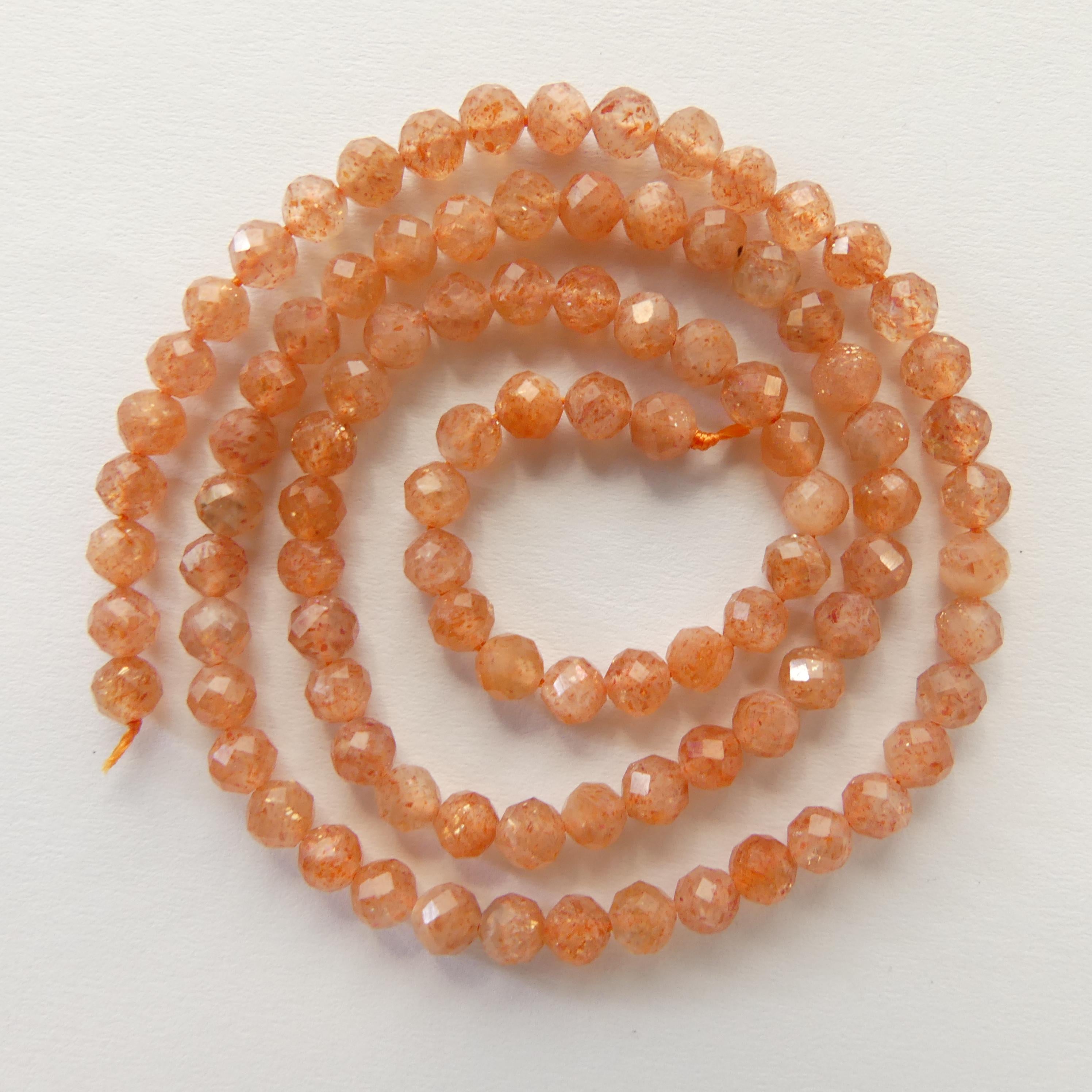 4mm Natural AAA Sunstone Faceted Beads 15" Orange Genuine Gemstone Beads for Jewelry Making Beading Craft Gift Beads Self-Love Abundance