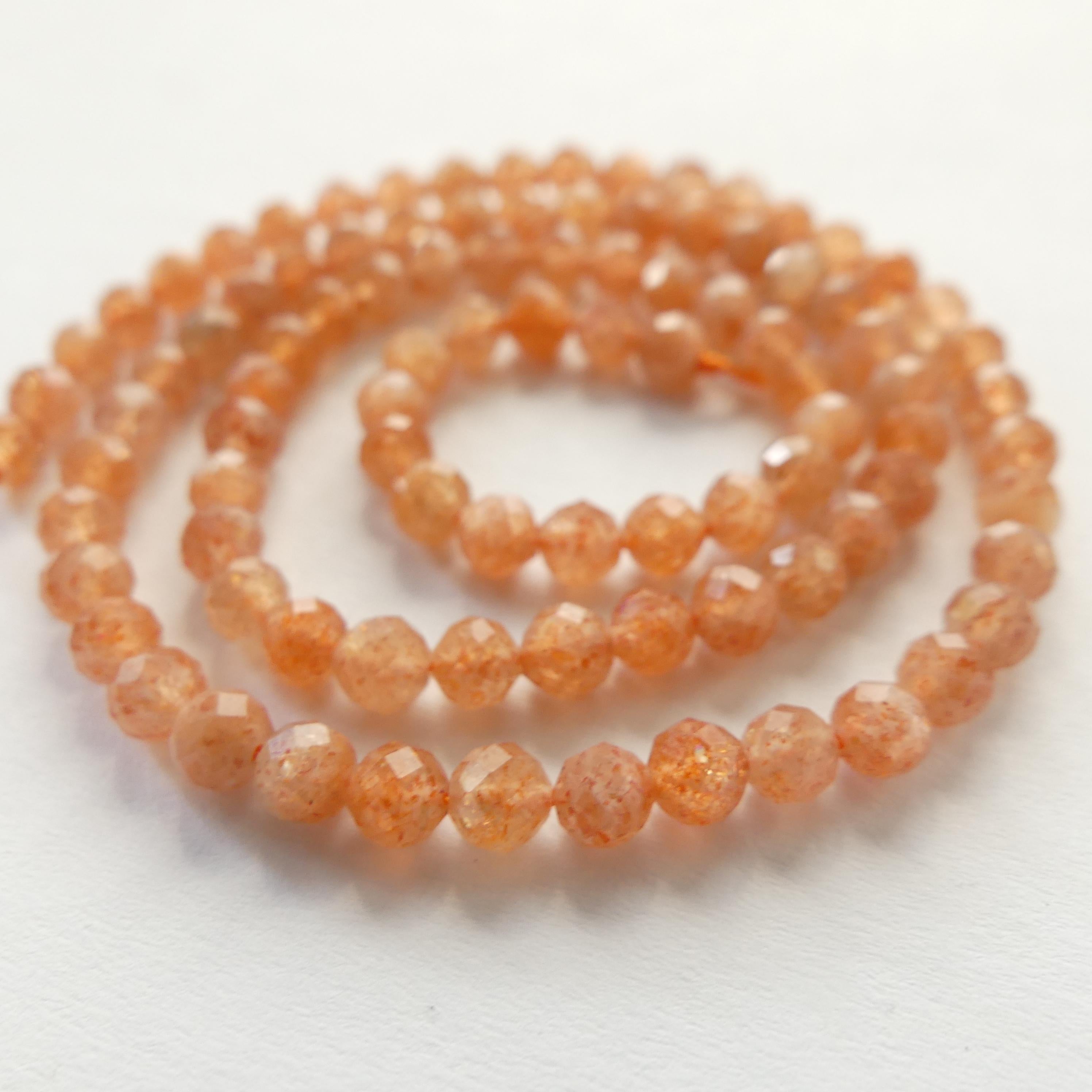 4mm Natural AAA Sunstone Faceted Beads 15" Orange Genuine Gemstone Beads for Jewelry Making Beading Craft Gift Beads Self-Love Abundance