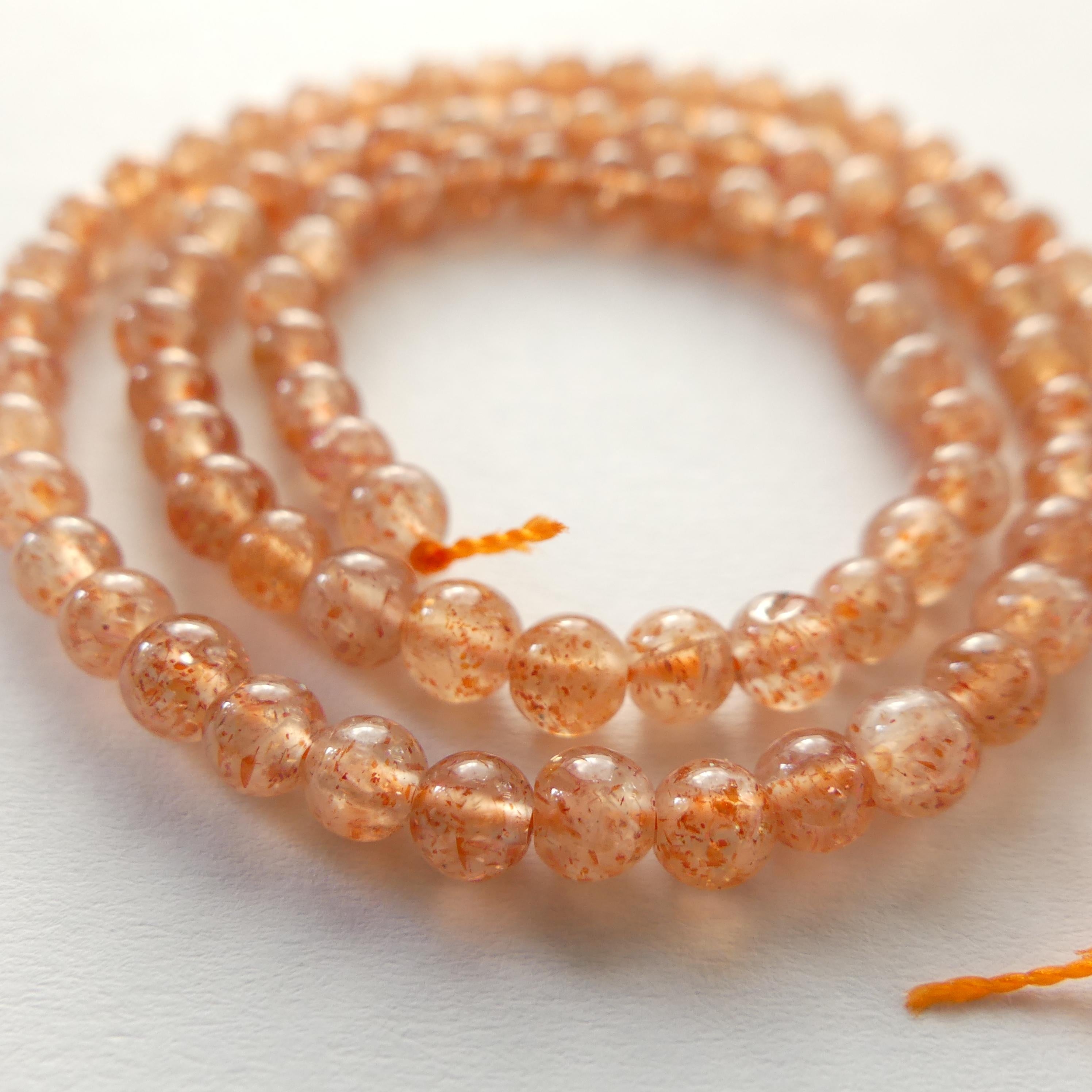 4mm Natural AAA Sunstone Smooth Beads 15" Orange Genuine Gemstone Beads for Jewelry Making Beading Craft Gift Beads Self-Love Abundance