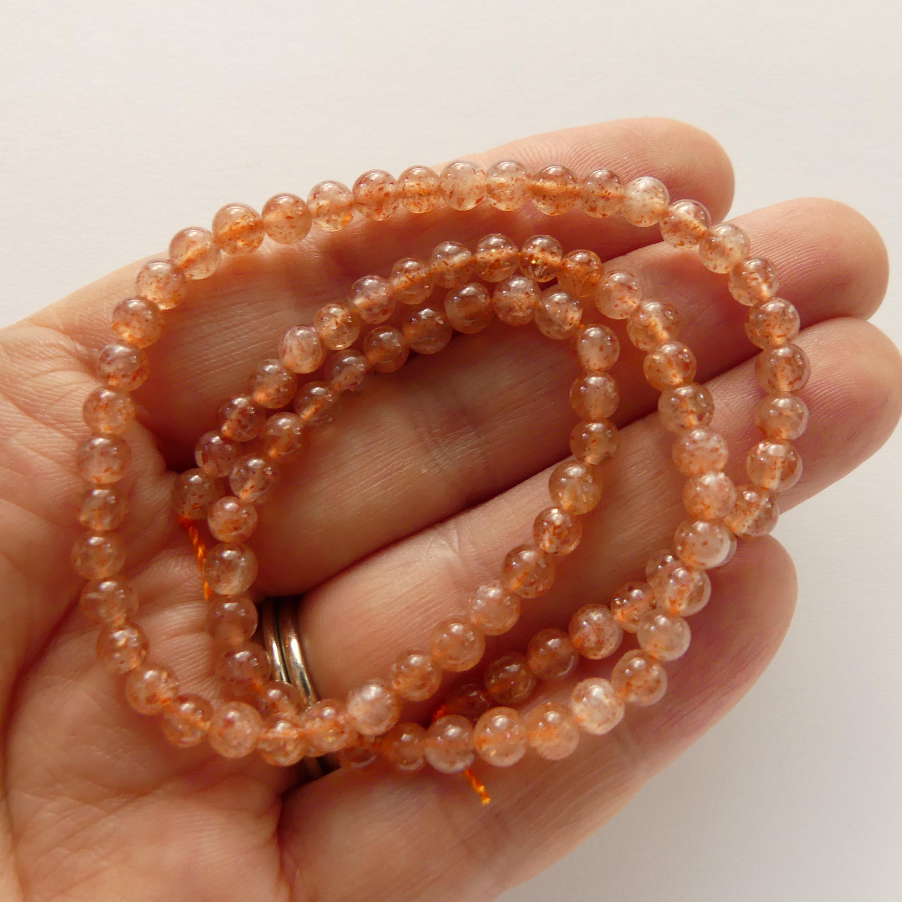 4mm Natural AAA Sunstone Smooth Beads 15" Orange Genuine Gemstone Beads for Jewelry Making Beading Craft Gift Beads Self-Love Abundance