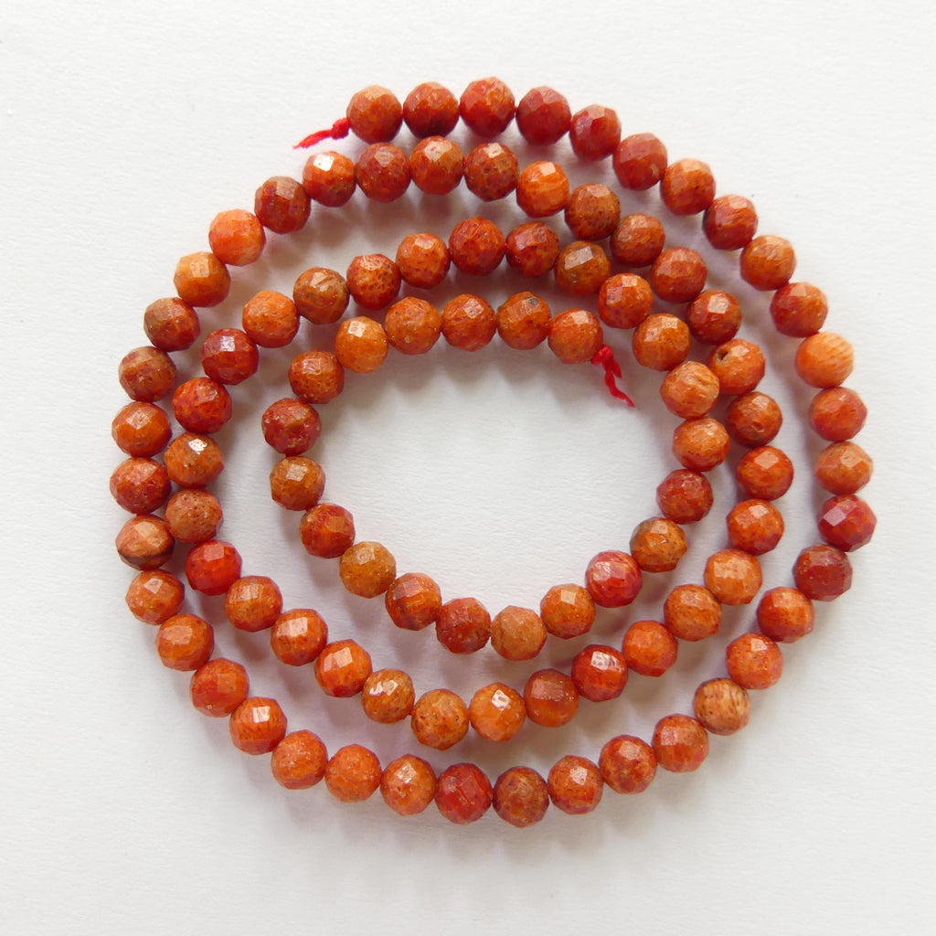 4mm Natural Coral Beads Micro Faceted Beads Genuine Coral Beads 15" Gemstone Beads for Jewelry Making Gift for crafter