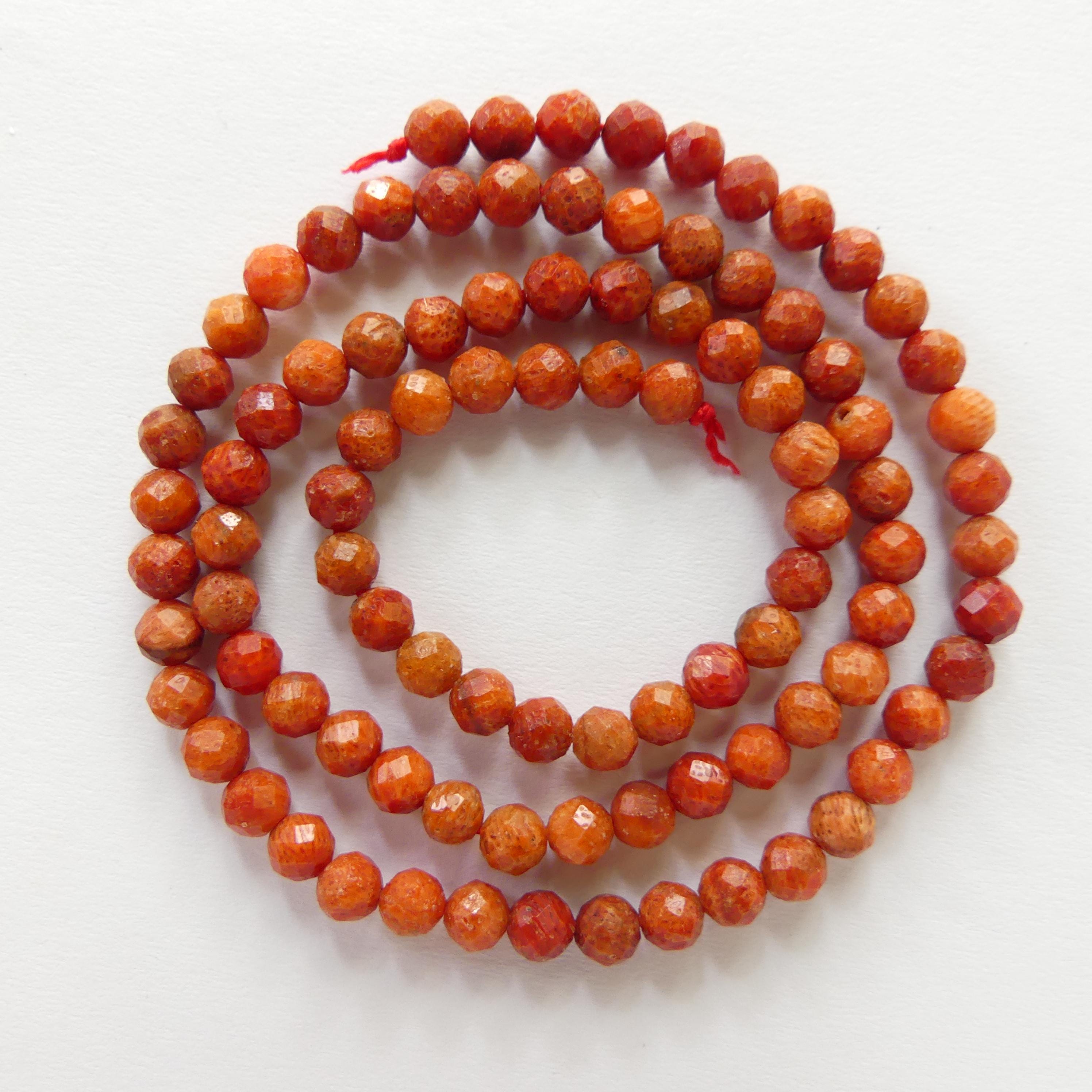 4mm Natural Coral Beads Micro Faceted Beads Genuine Coral Beads 15" Gemstone Beads for Jewelry Making Gift for crafter