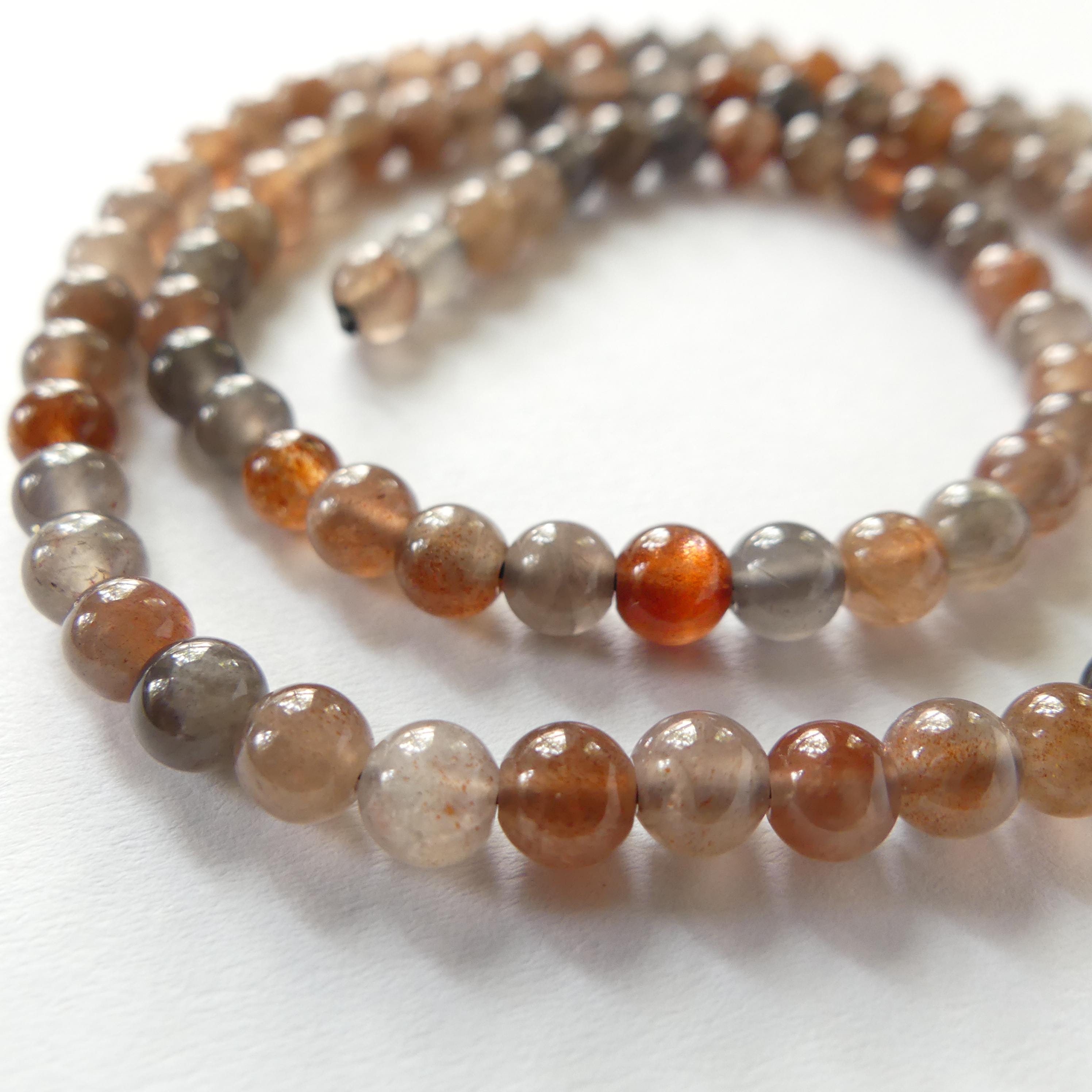 4mm Brown Sunstone Beads Smooth Black Sunstone Rare Beads 15" Genuine Gemstone Sparkly Beads for Jewelry Making Beading Craft Gift Beads