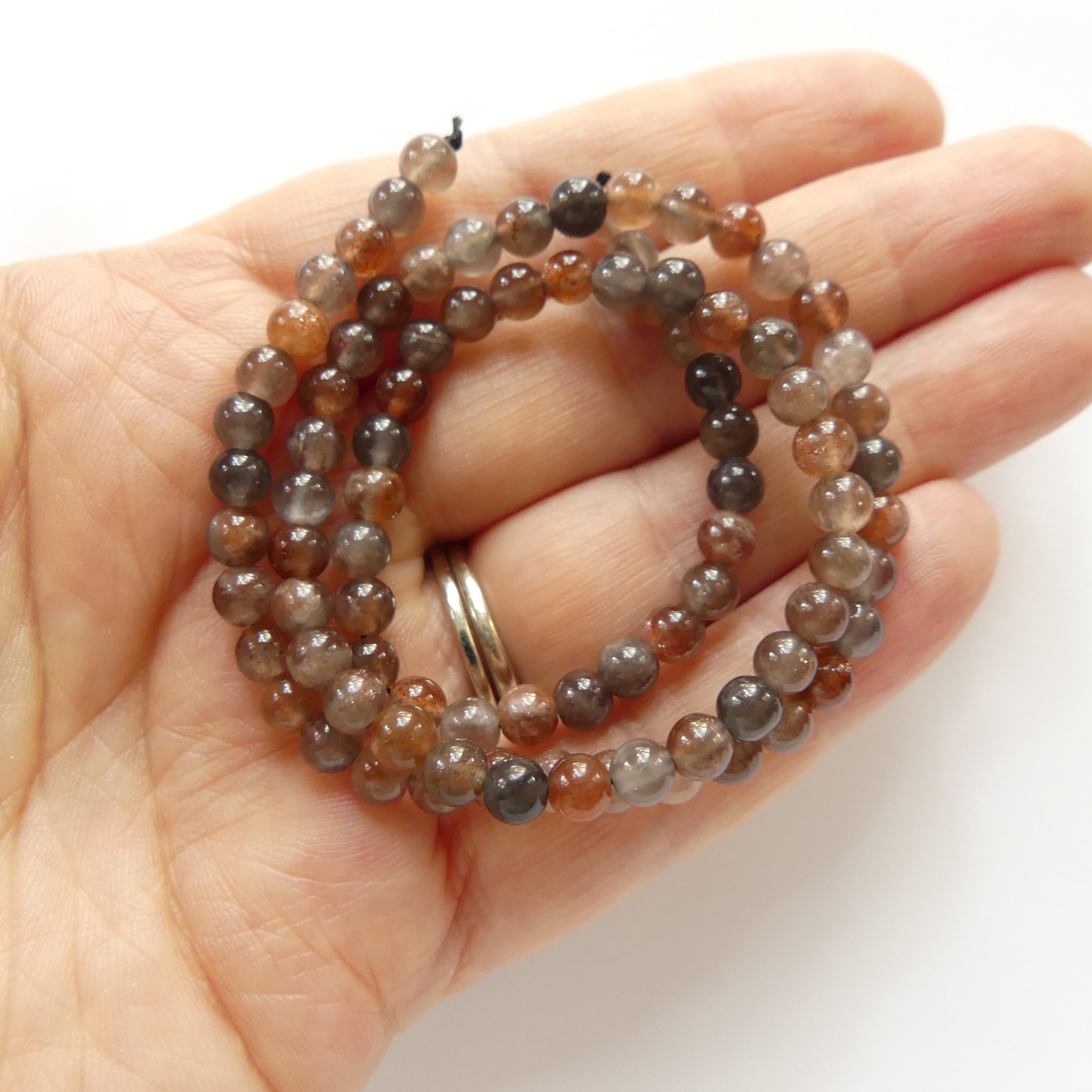 4mm Brown Sunstone Beads Smooth Black Sunstone Rare Beads 15" Genuine Gemstone Sparkly Beads for Jewelry Making Beading Craft Gift Beads