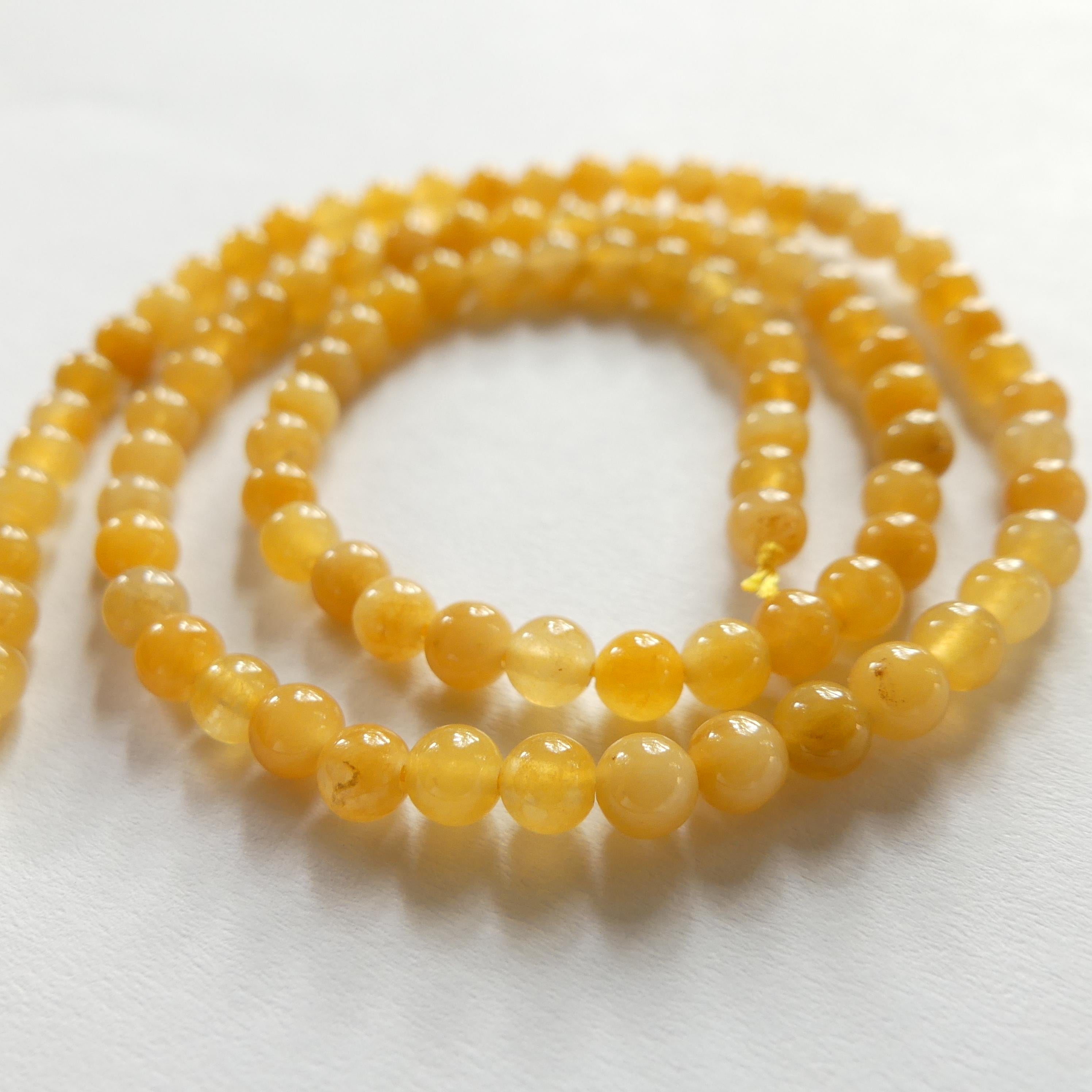 4mm Yellow Jade Smooth Beads 15" Burma Nephrite Yellow Jade Genuine Gemstone Beads Natural Jade for Jewelry Making Beading Craft Gift
