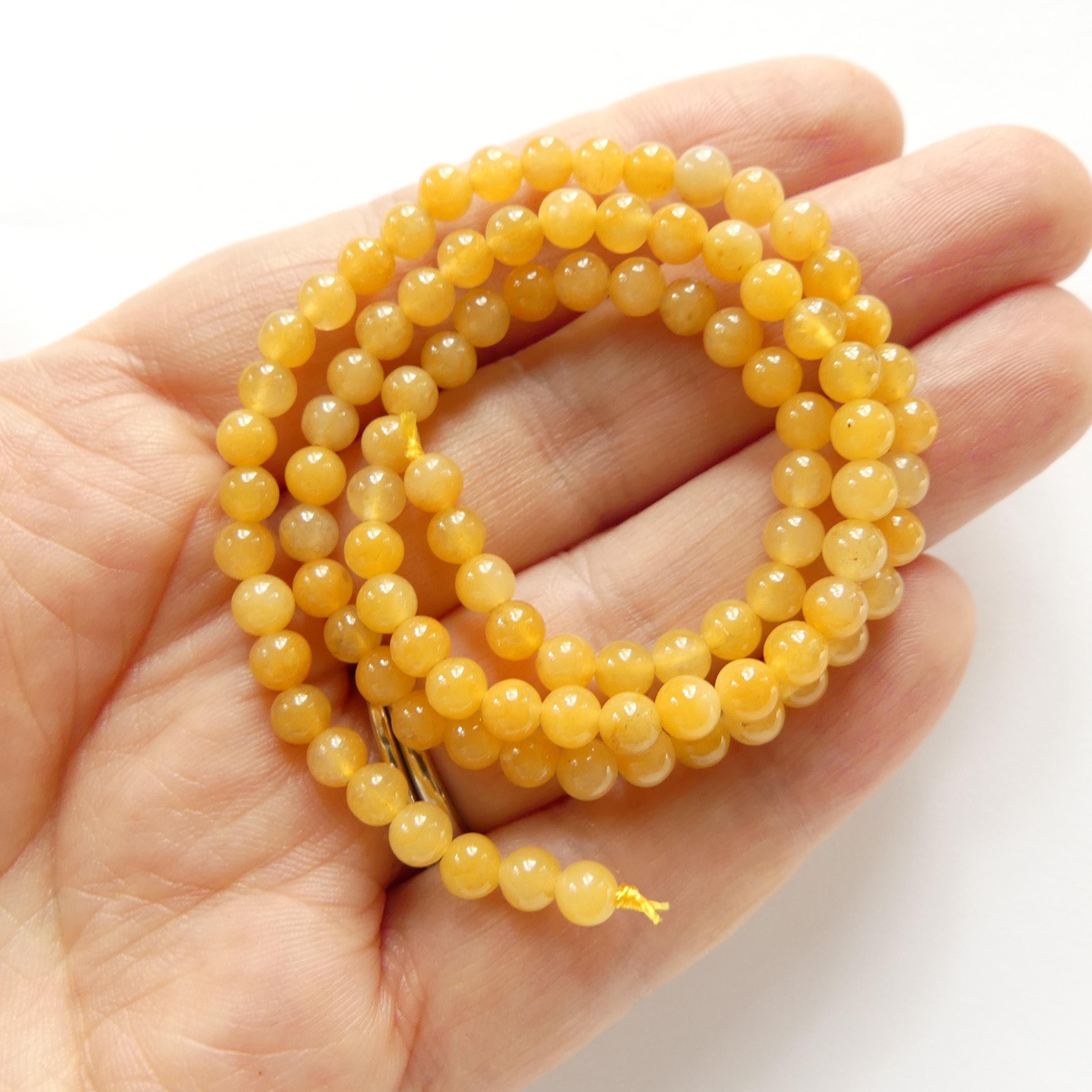 4mm Yellow Jade Smooth Beads 15" Burma Nephrite Yellow Jade Genuine Gemstone Beads Natural Jade for Jewelry Making Beading Craft Gift
