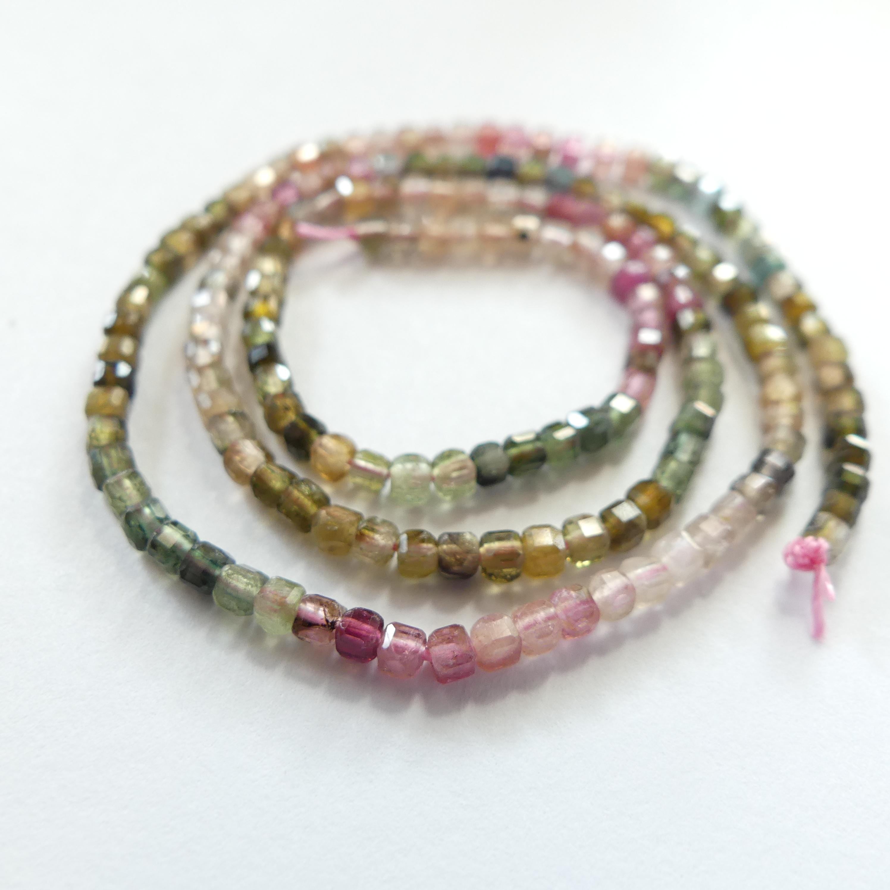 2mm AAA Watermelon Tourmaline Micro Faceted Cube Beads 15" Transparent Rainbow Ombre Gemstone Beads for Jewelry Making Crafter Beading Gift