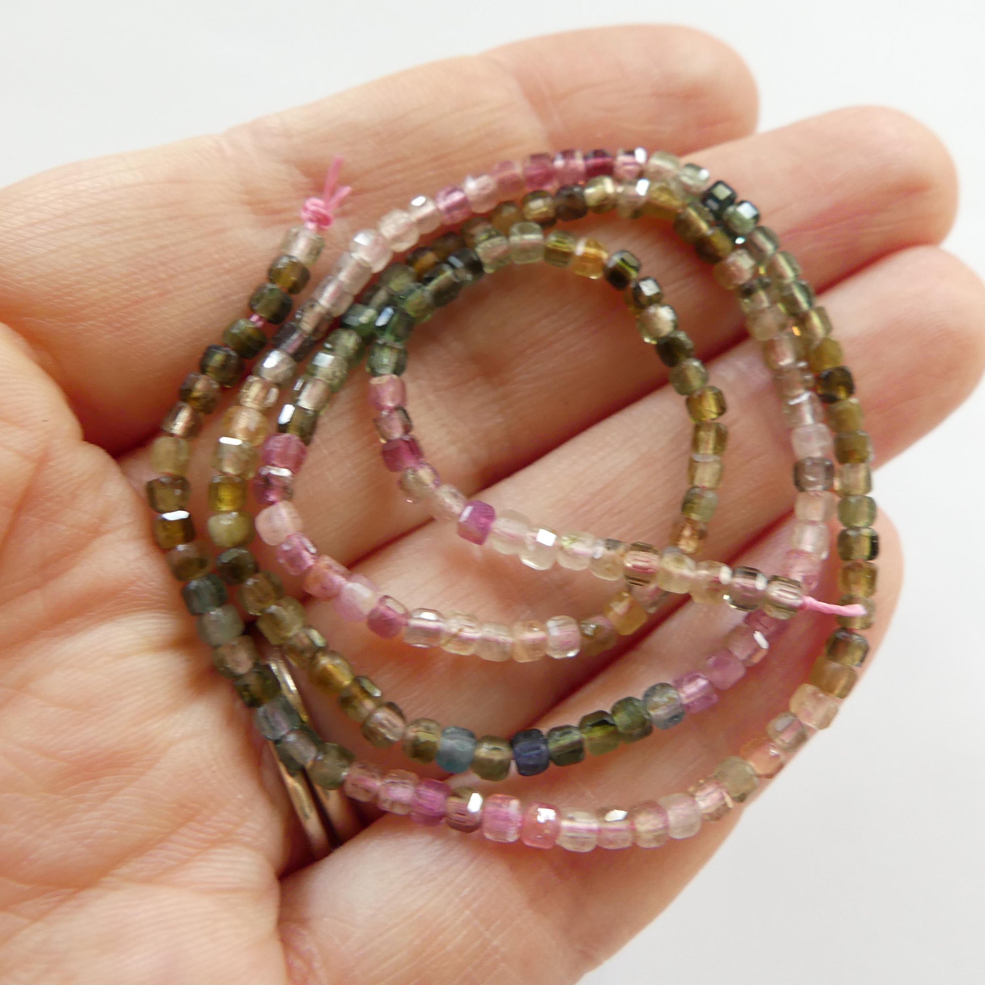 2mm AAA Watermelon Tourmaline Micro Faceted Cube Beads 15" Transparent Rainbow Ombre Gemstone Beads for Jewelry Making Crafter Beading Gift