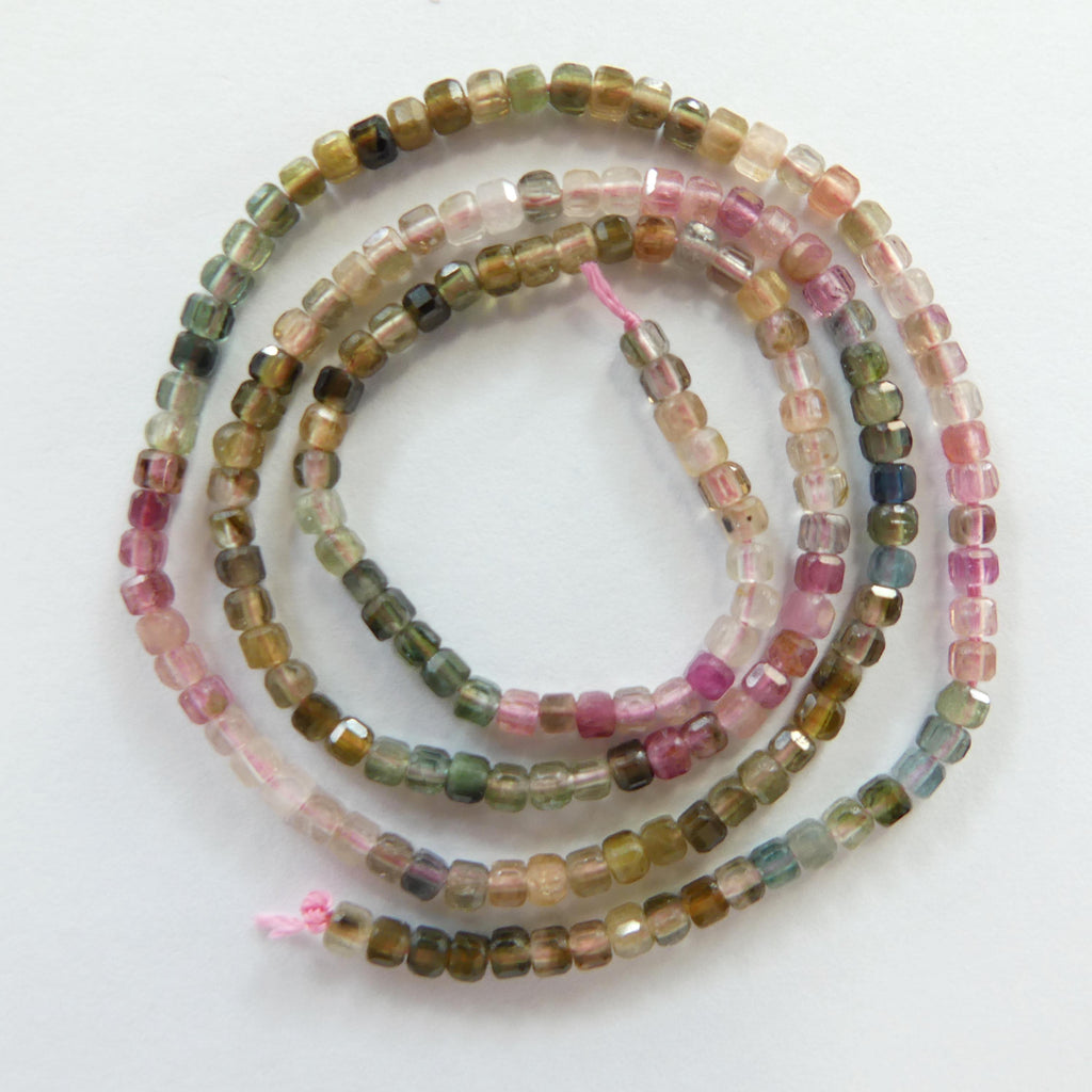 2mm AAA Watermelon Tourmaline Micro Faceted Cube Beads 15" Transparent Rainbow Ombre Gemstone Beads for Jewelry Making Crafter Beading Gift