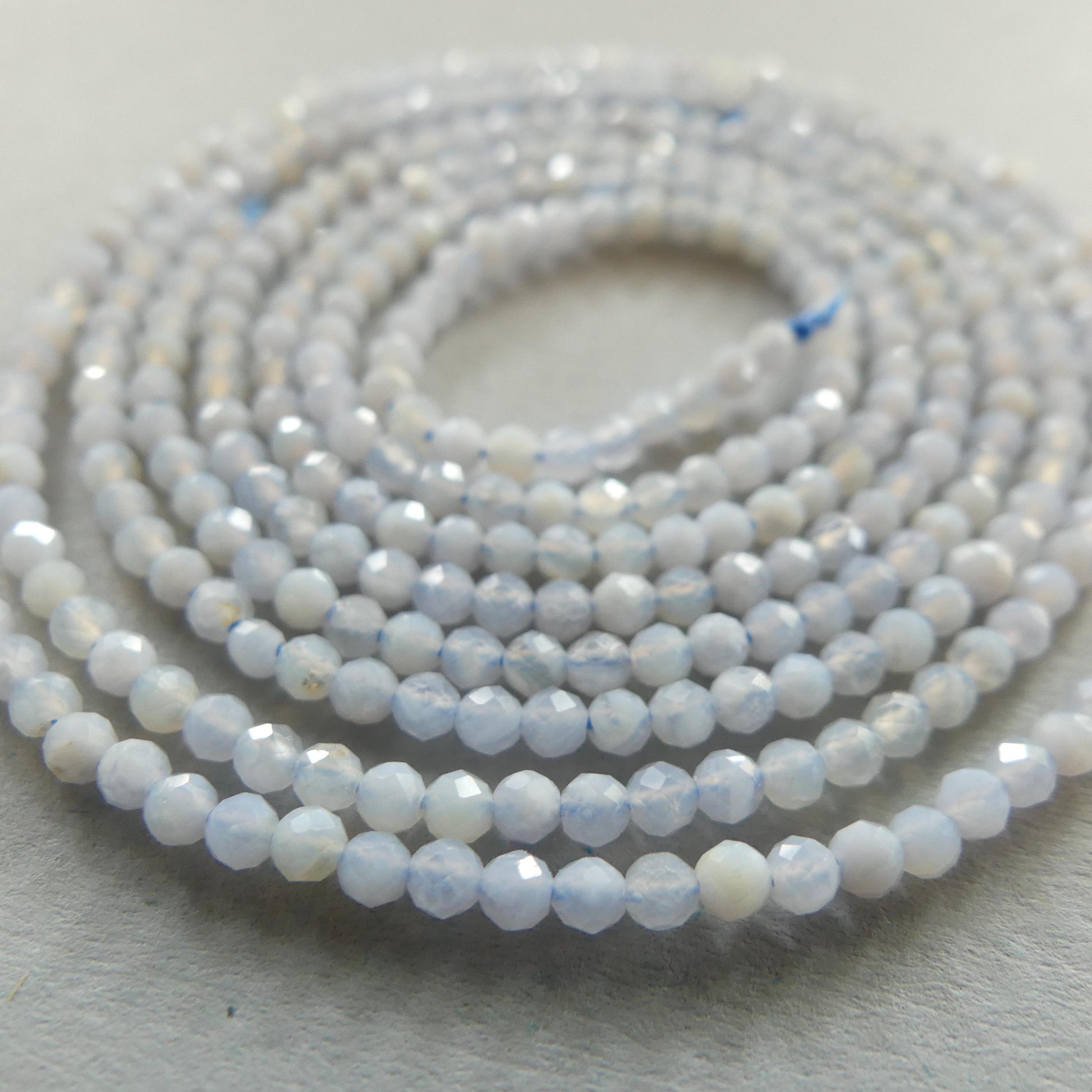 2mm Natural Blue Lace Agate Faceted Beads 15" Pale Blue Genuine Gemstone Beads for Jewelry Making Beading Craft Gift