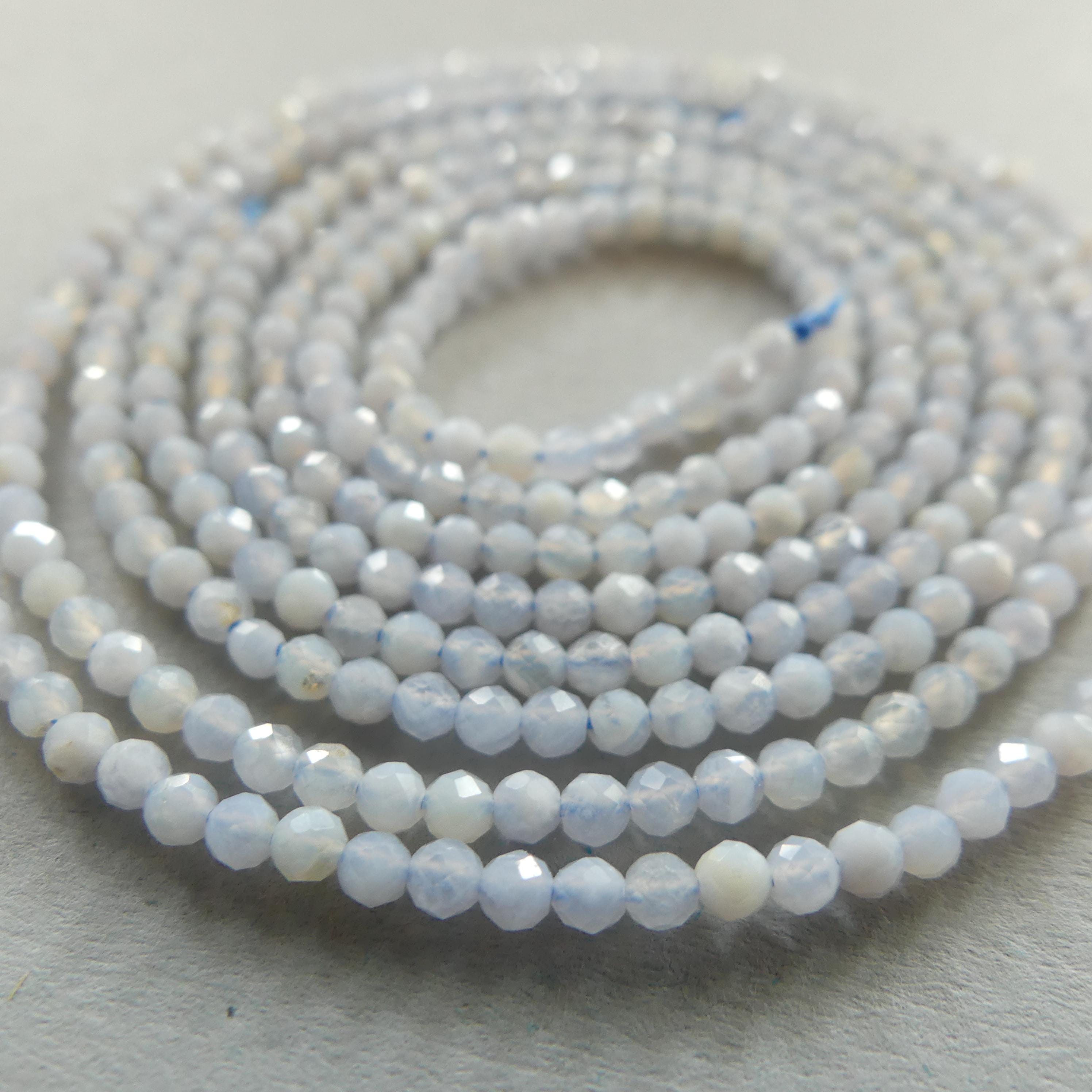 2mm Natural Blue Lace Agate Faceted Beads 15" Pale Blue Genuine Gemstone Beads for Jewelry Making Beading Craft Gift