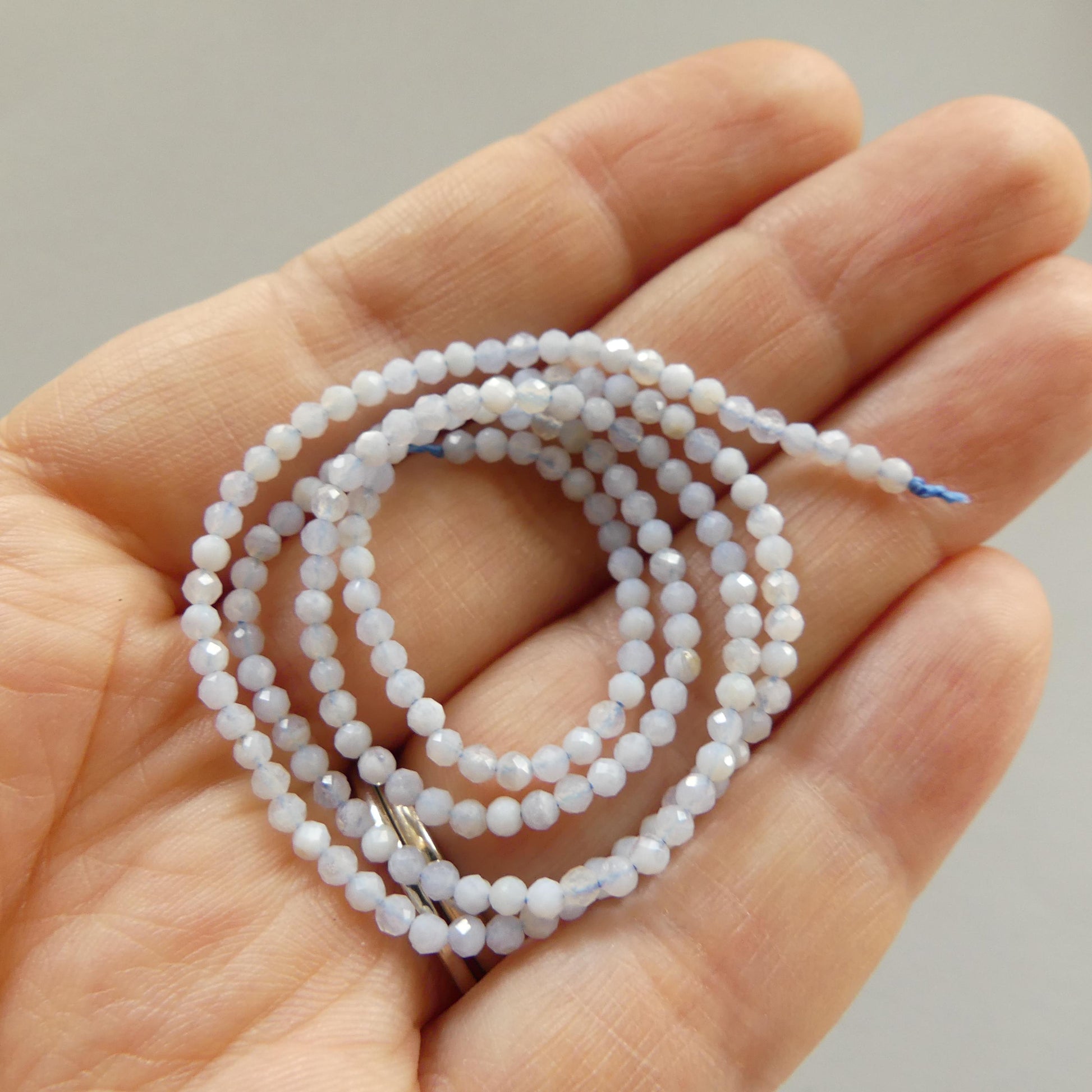 2mm Natural Blue Lace Agate Faceted Beads 15" Pale Blue Genuine Gemstone Beads for Jewelry Making Beading Craft Gift