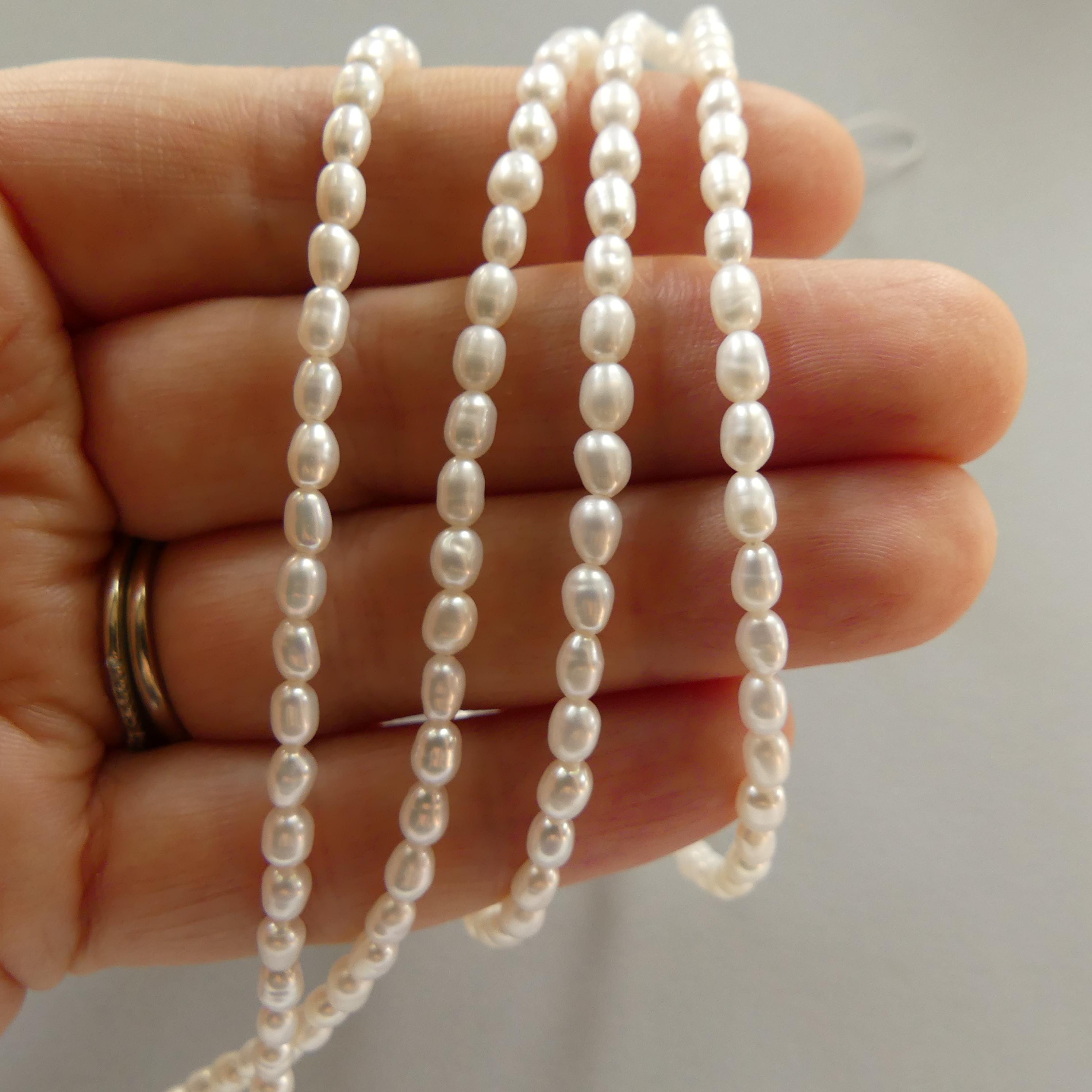 3mm Tiny Freshwater Pearl Beads Rice Shape Pearls White Baroque 15" Beads Beading Crafter Gift June Birthstone DIY Jewelry
