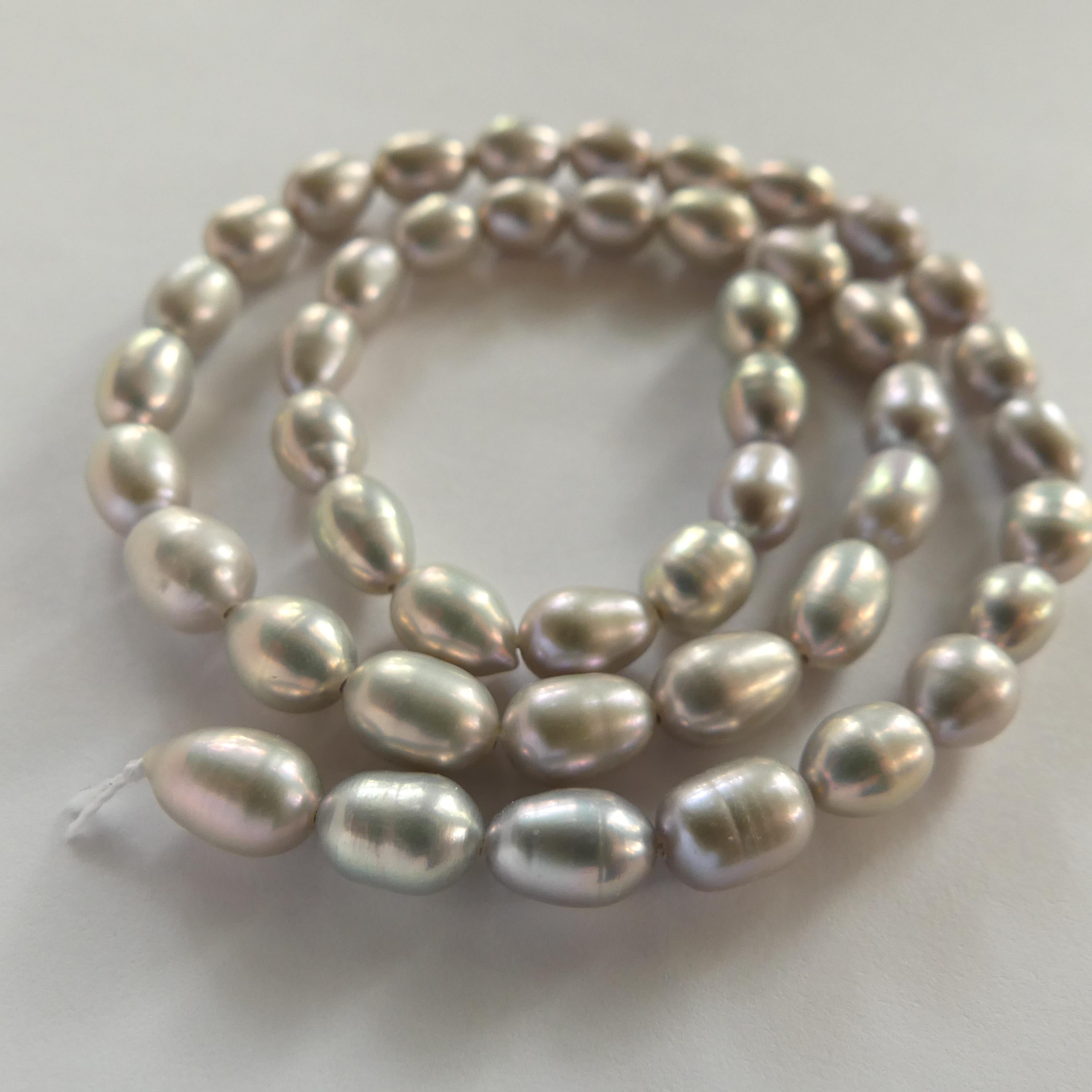 6mm Silver Gray Freshwater Pearl Beads Rice Shape Pearls Baroque 6.5" Beads Beading Crafter Gift June Birthstone DIY Jewelry