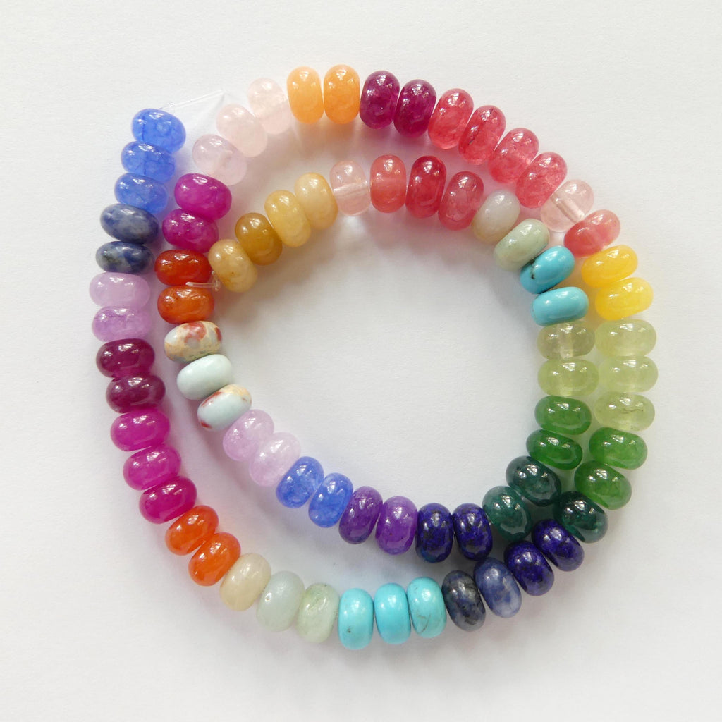 8mm Multi Gemstone Beads Rainbow Rondelle Beads 15.5" Colorful Gemstone Beads Multi Color for Silk Knotting Jewelry Making DIY Necklace