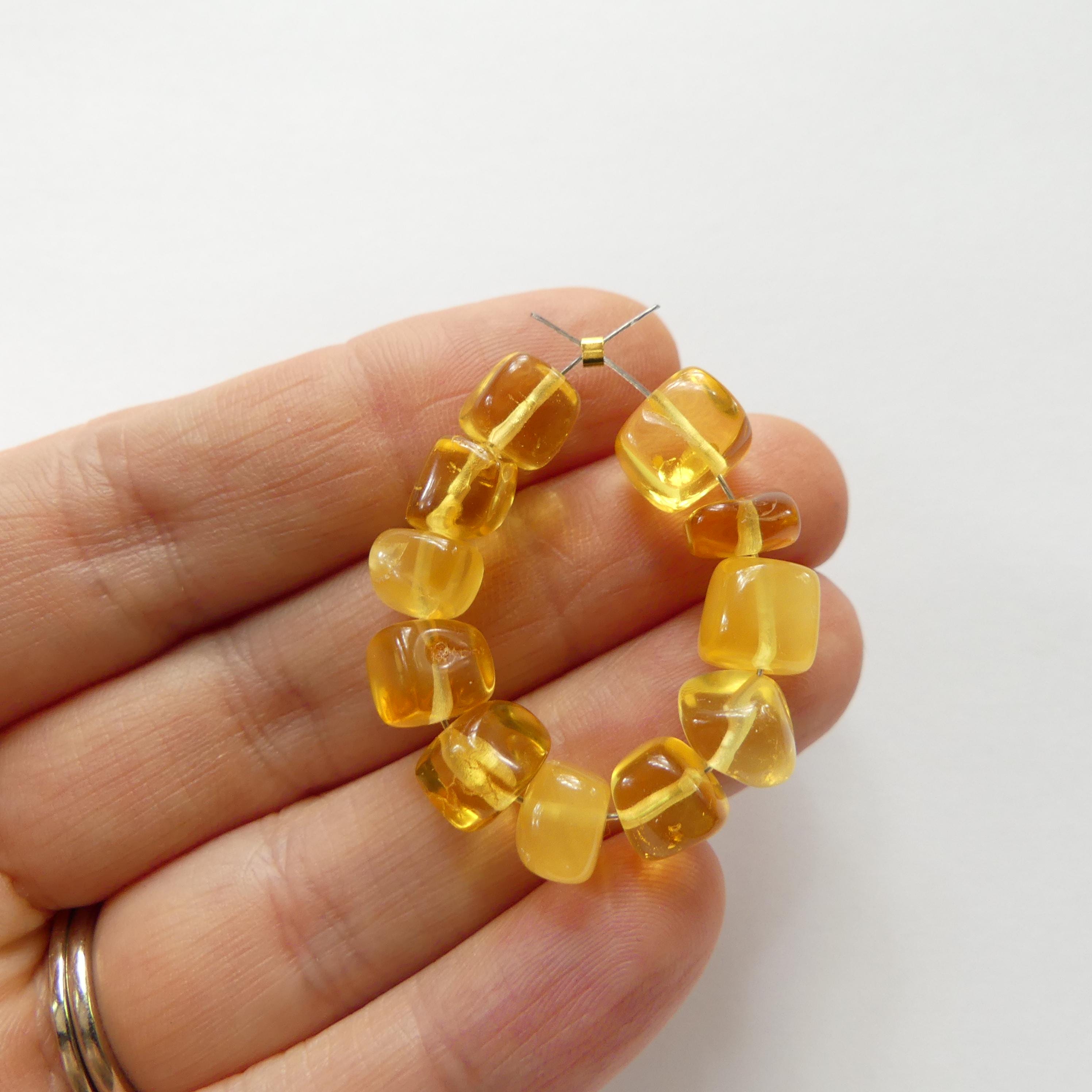 6mm 7mm Baltic Amber Beads Honey Amber Lemon Beads Genuine Amber Nuggets Cubes 11 Pcs