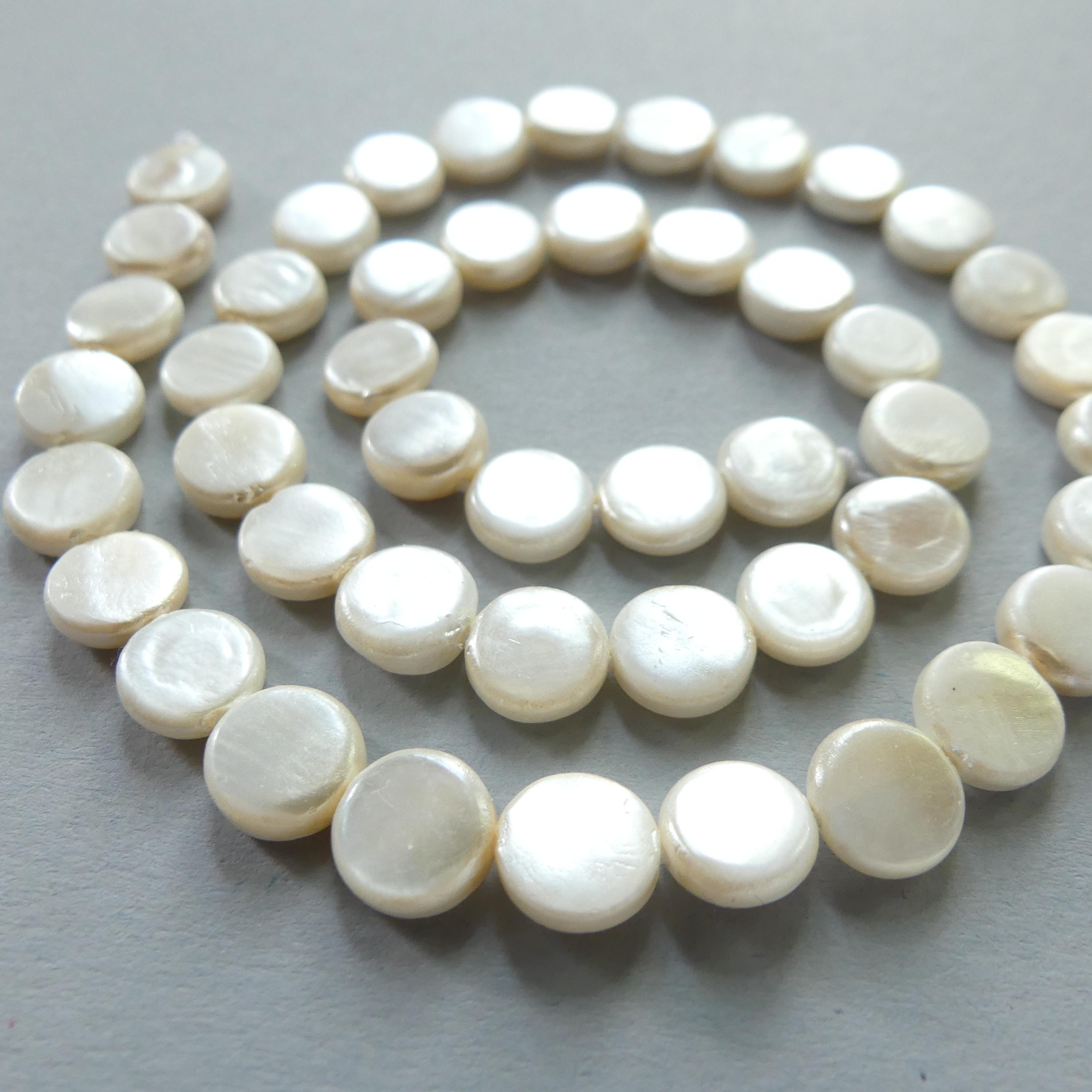 8mm Freshwater Pearl Beads Coin Pearls Cream Baroque 15" Beads Beading Crafter Gift June Birthstone DIY Jewelry