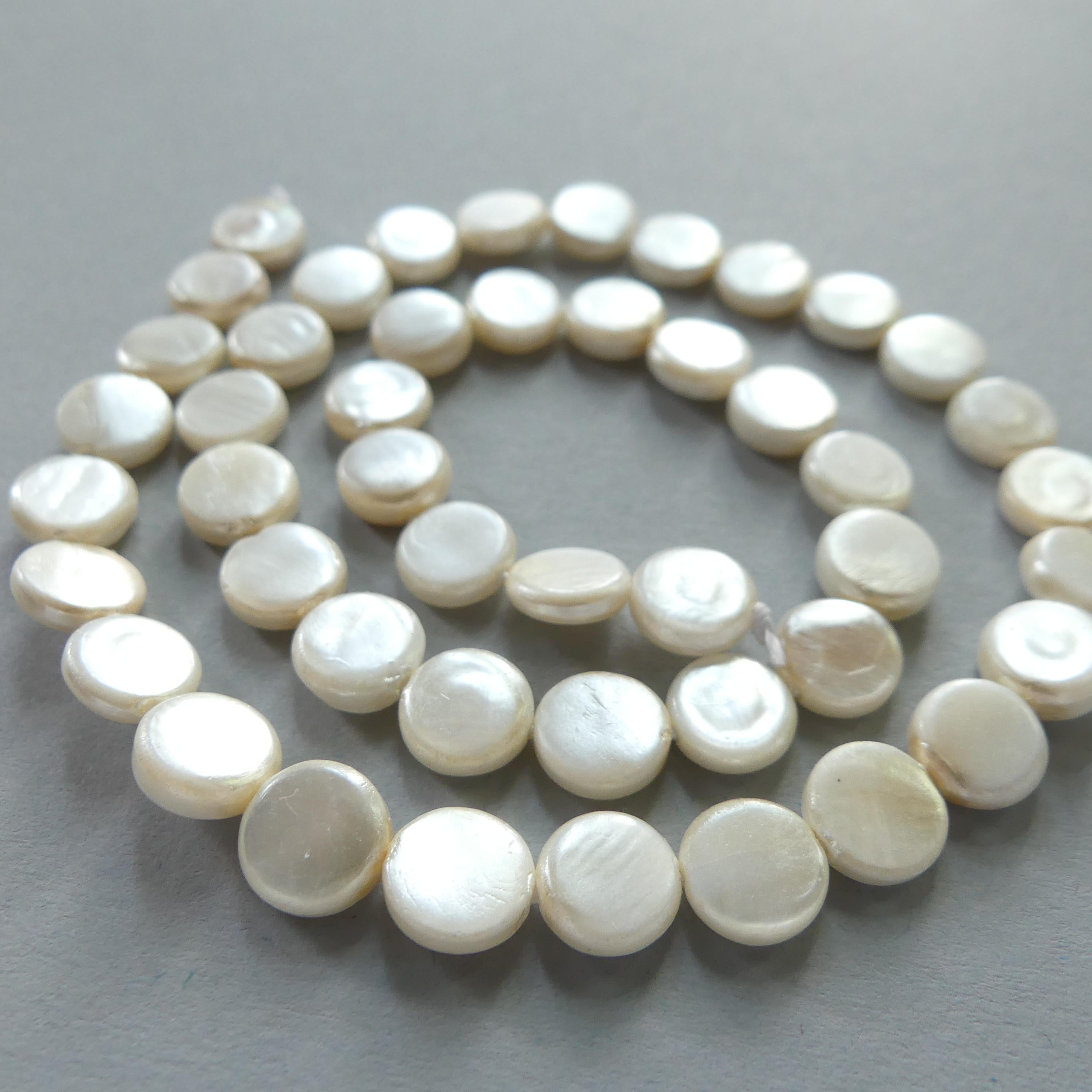 8mm Freshwater Pearl Beads Coin Pearls Cream Baroque 15" Beads Beading Crafter Gift June Birthstone DIY Jewelry