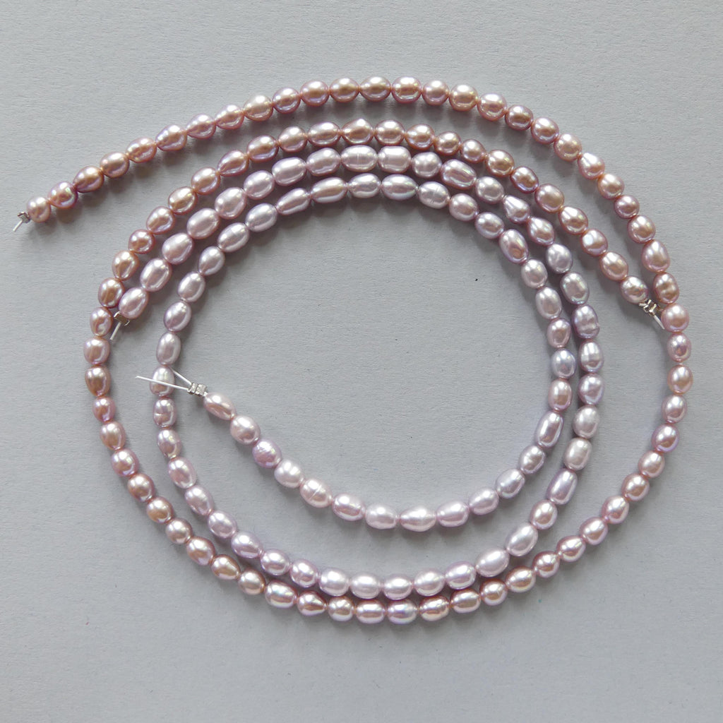 4mm AAAA Freshwater Pearl Beads Rice Shape Pearls Lavender Pink Pearls Baroque 15" Beads Beading Crafter Gift June Birthstone DIY Jewelry