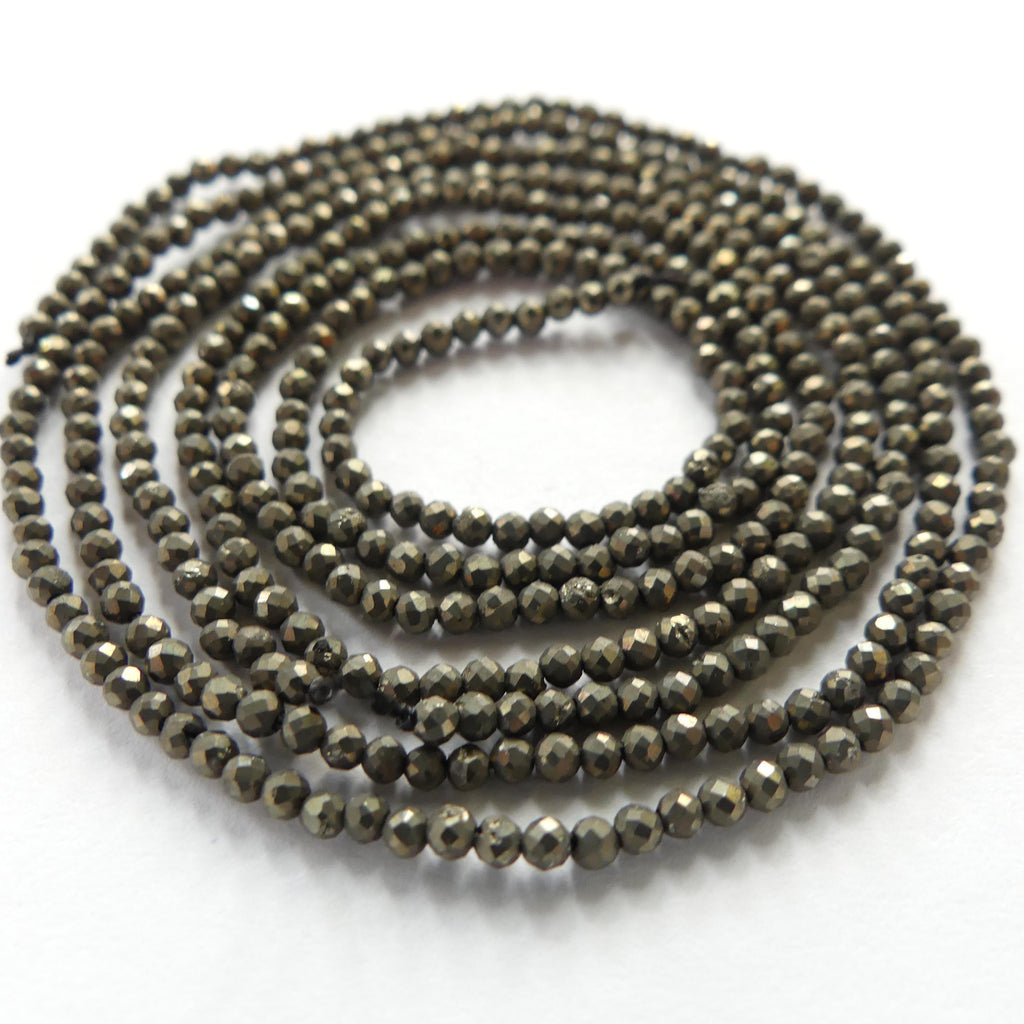 2mm Natural Pyrite Beads Genuine Pyrite Beads 15" Gemstone Beads for Jewelry Making Tiny Seed beads