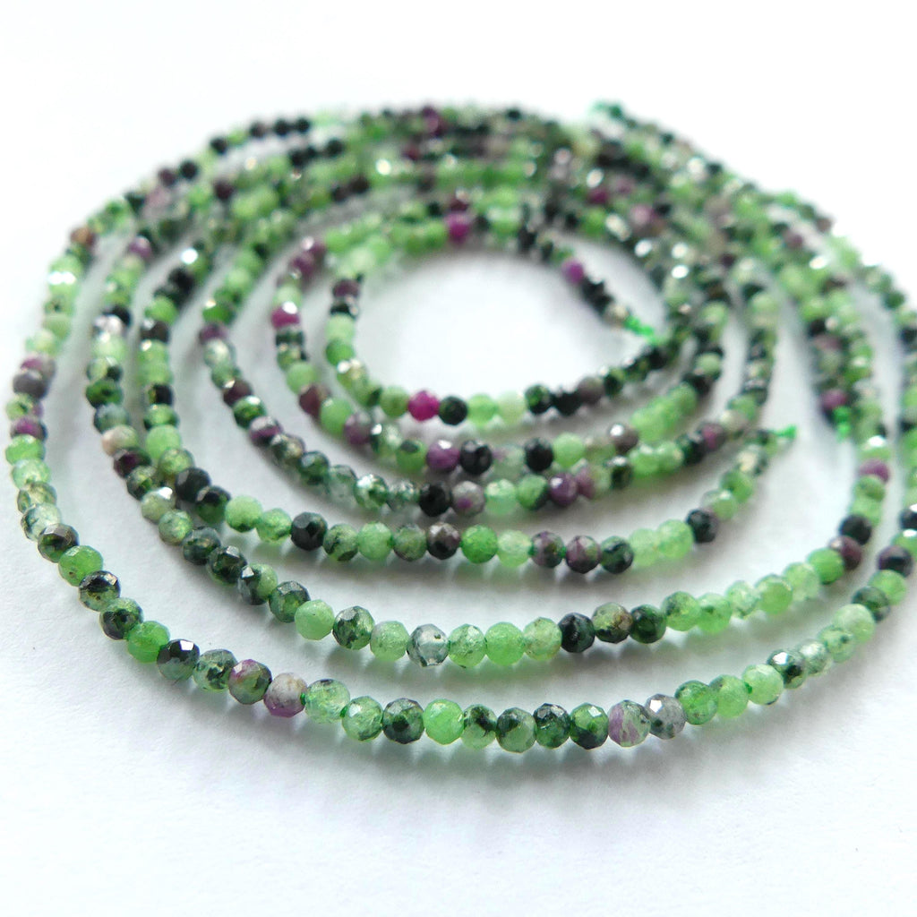 2mm Natural Ruby Zoisite Micro Faceted Beads Genuine Small Green Beads 15" Gemstone Beads for Jewelry Making Beading Gift for Crafter