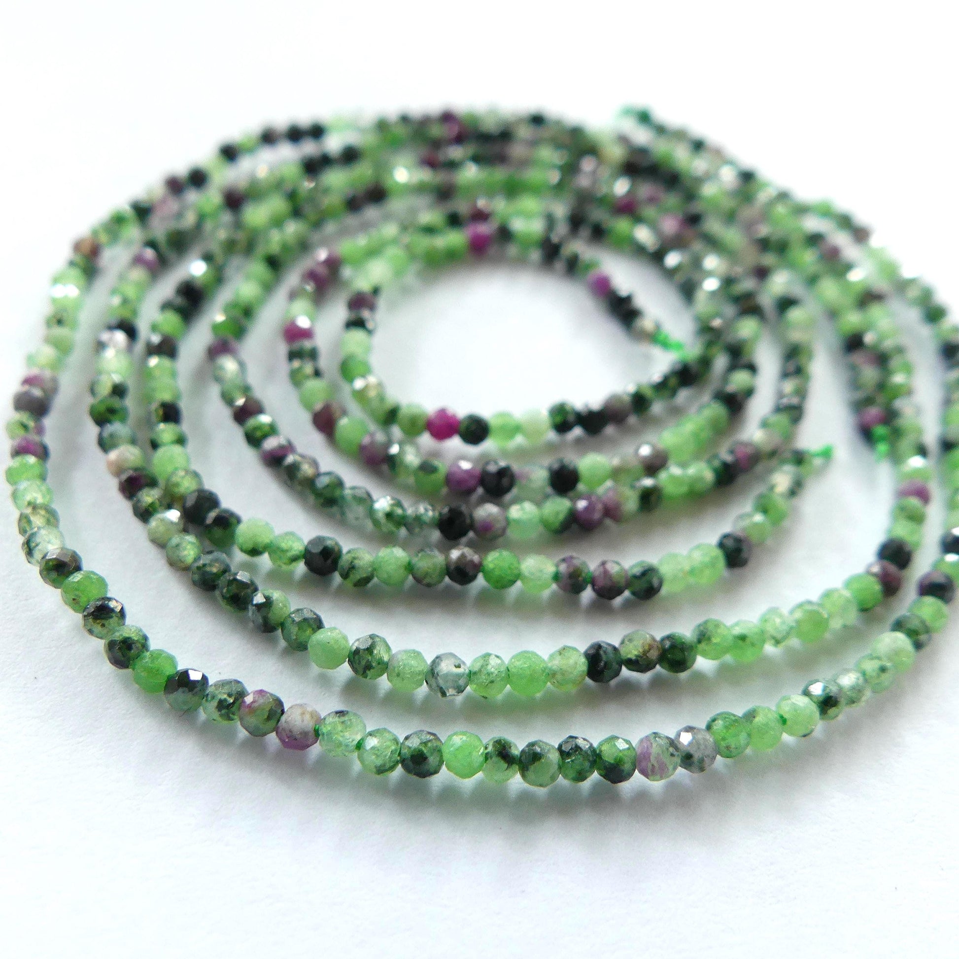 2mm Natural Ruby Zoisite Micro Faceted Beads Genuine Small Green Beads 15" Gemstone Beads for Jewelry Making Beading Gift for Crafter