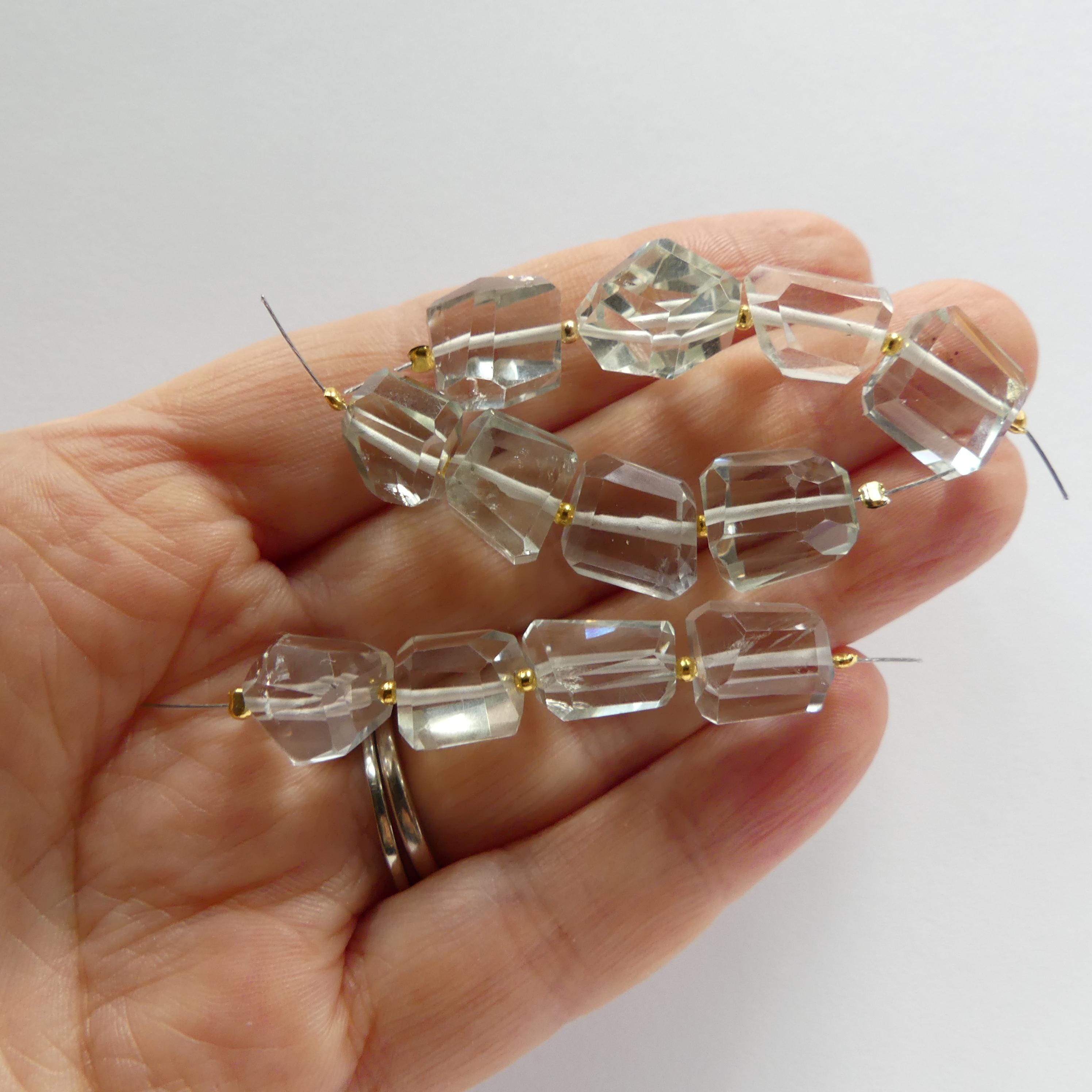 Green Amethyst Faceted Nuggets Large Beads Freeform Prasiolite Transparent Sparkly Gemstone Beads for Jewelry Making February Birthstone